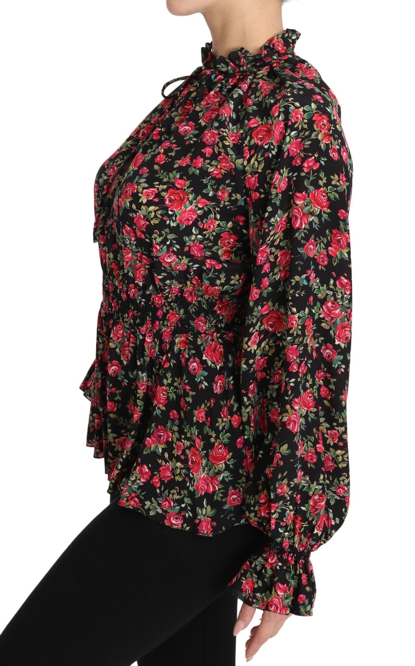 Dolce & Gabbana – Schwarze Bluse mit Rosen-Print und Blumenmuster