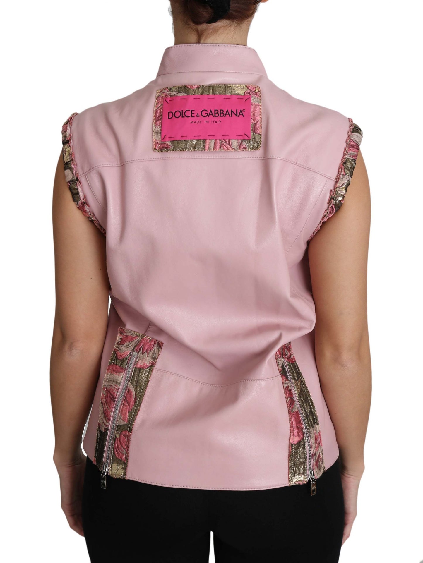 Dolce & Gabbana Rosa ärmellose Weste aus Lammleder mit Reißverschluss