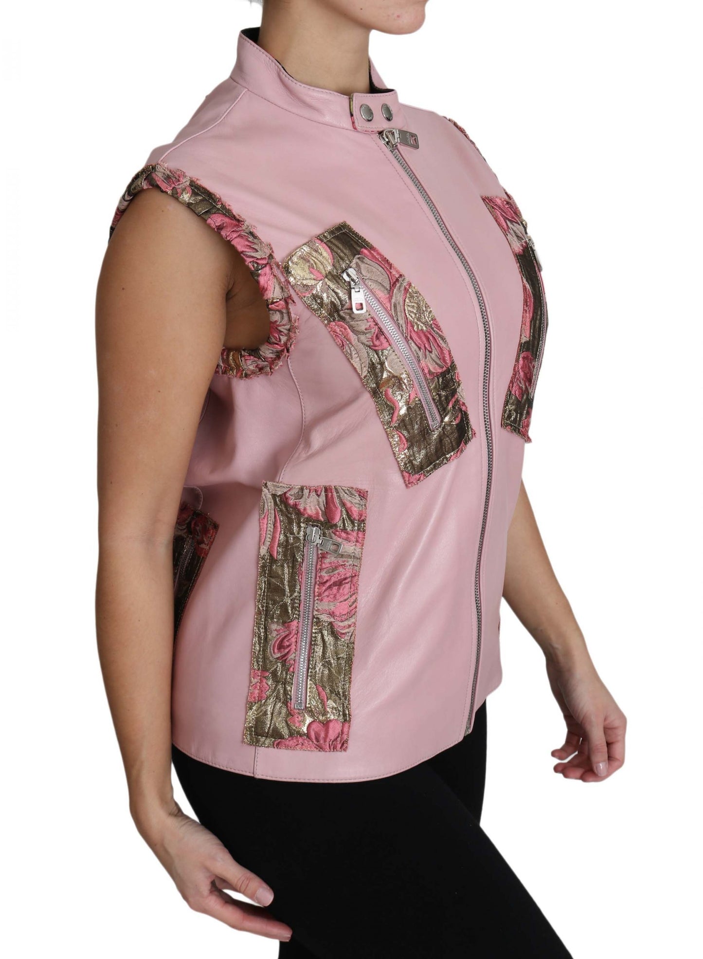 Dolce & Gabbana Rosa ärmellose Weste aus Lammleder mit Reißverschluss
