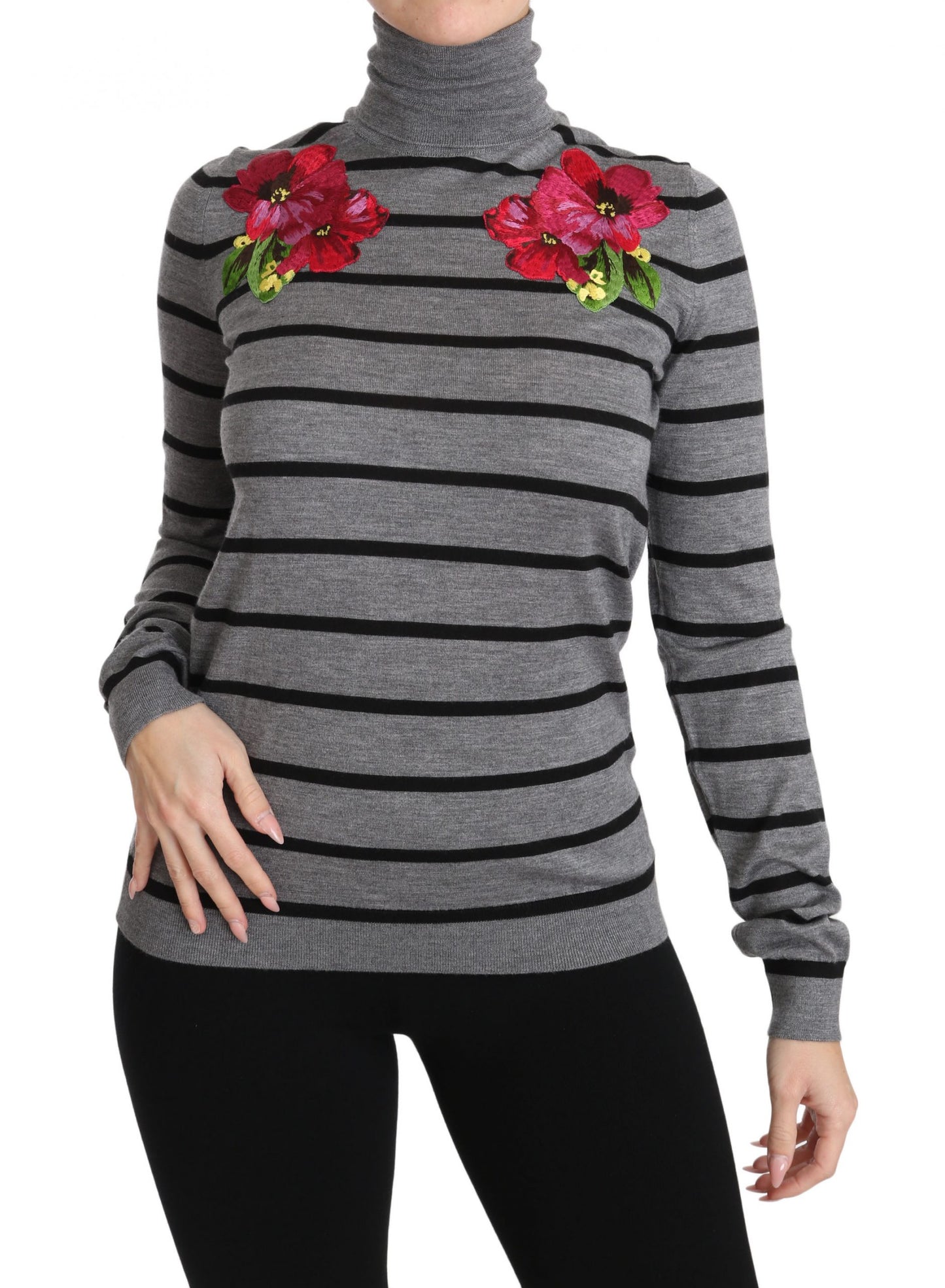 Dolce & Gabbana Grauer Rollkragenpullover aus Kaschmir-Seide