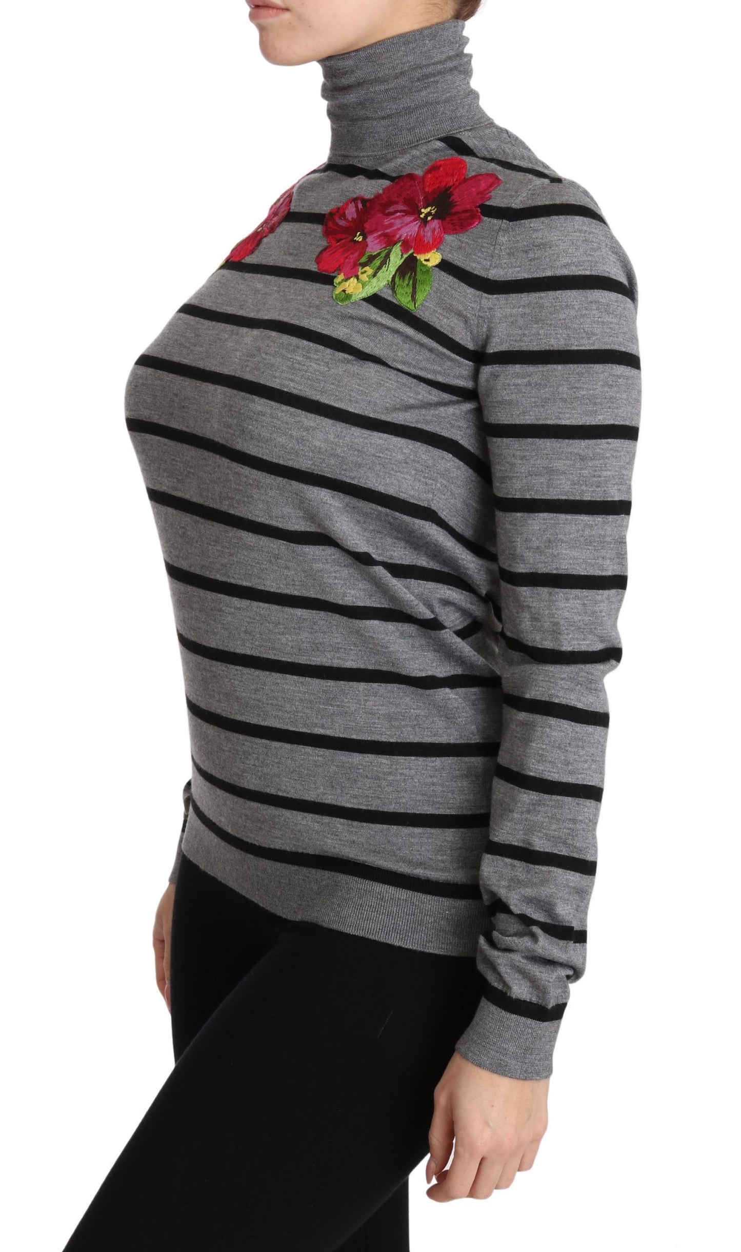 Dolce & Gabbana Grauer Rollkragenpullover aus Kaschmir-Seide