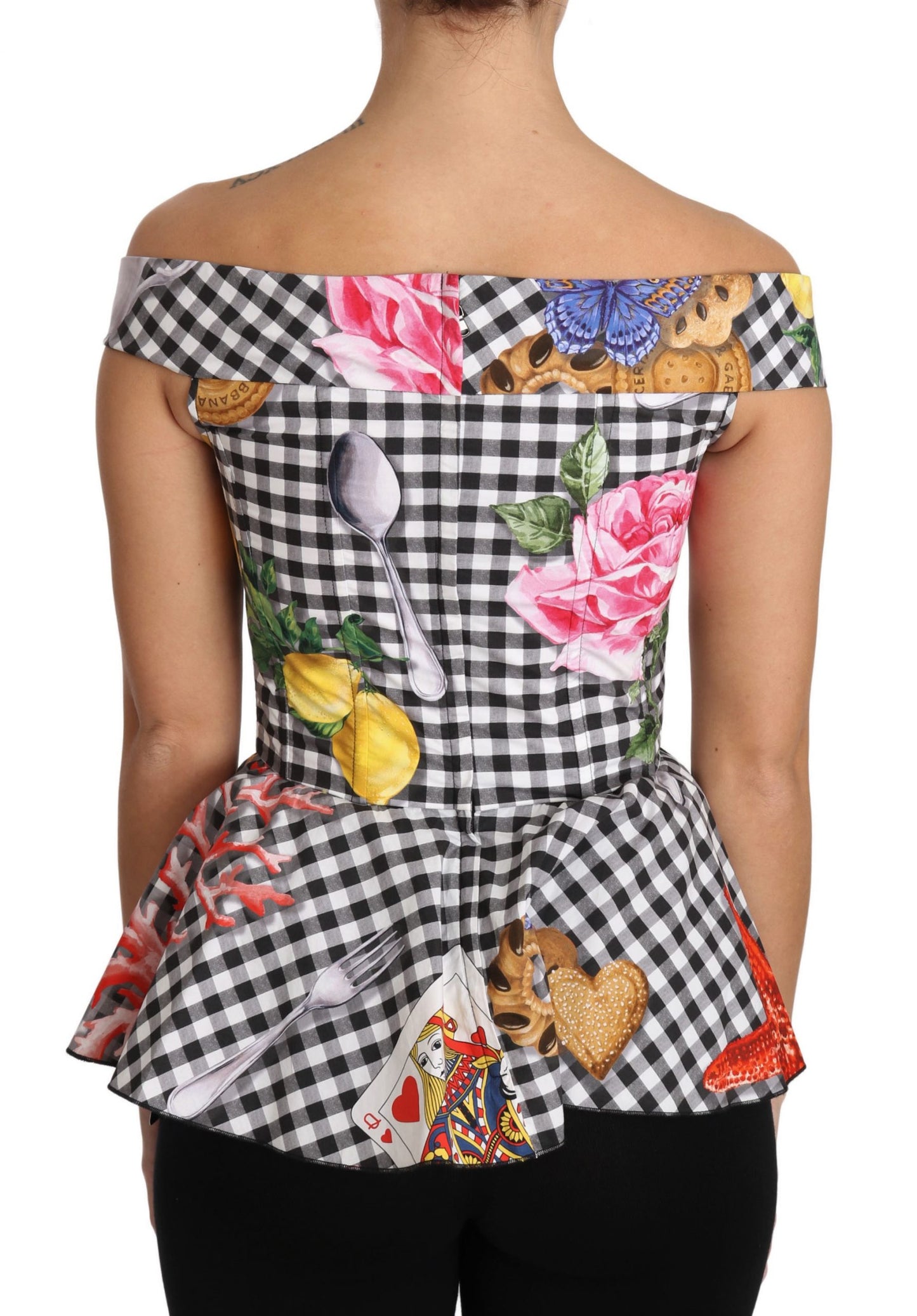 Dolce & Gabbana – Schwarz-weiße Korsettbluse „Sicily Lemon Check Top“