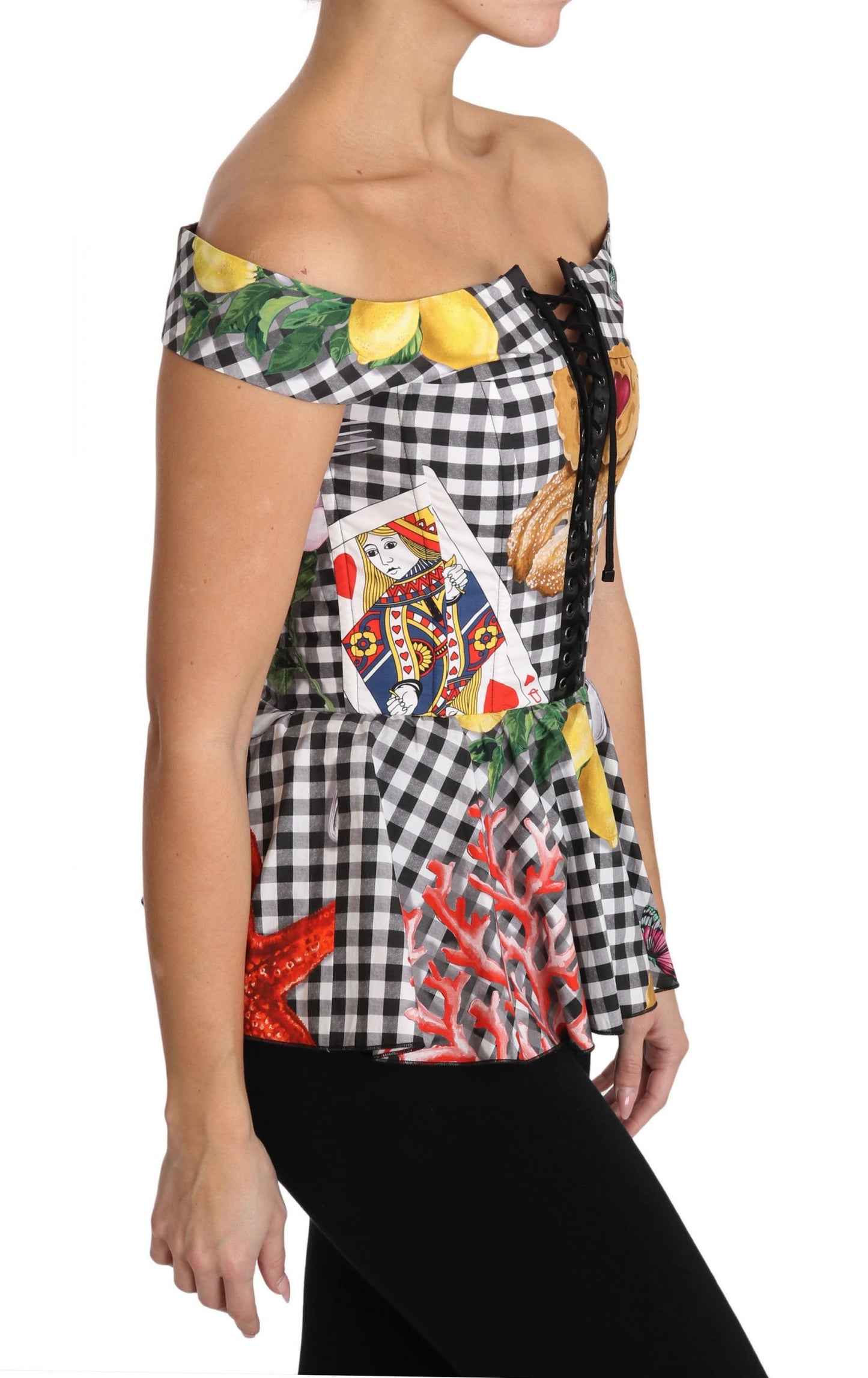 Dolce & Gabbana – Schwarz-weiße Korsettbluse „Sicily Lemon Check Top“