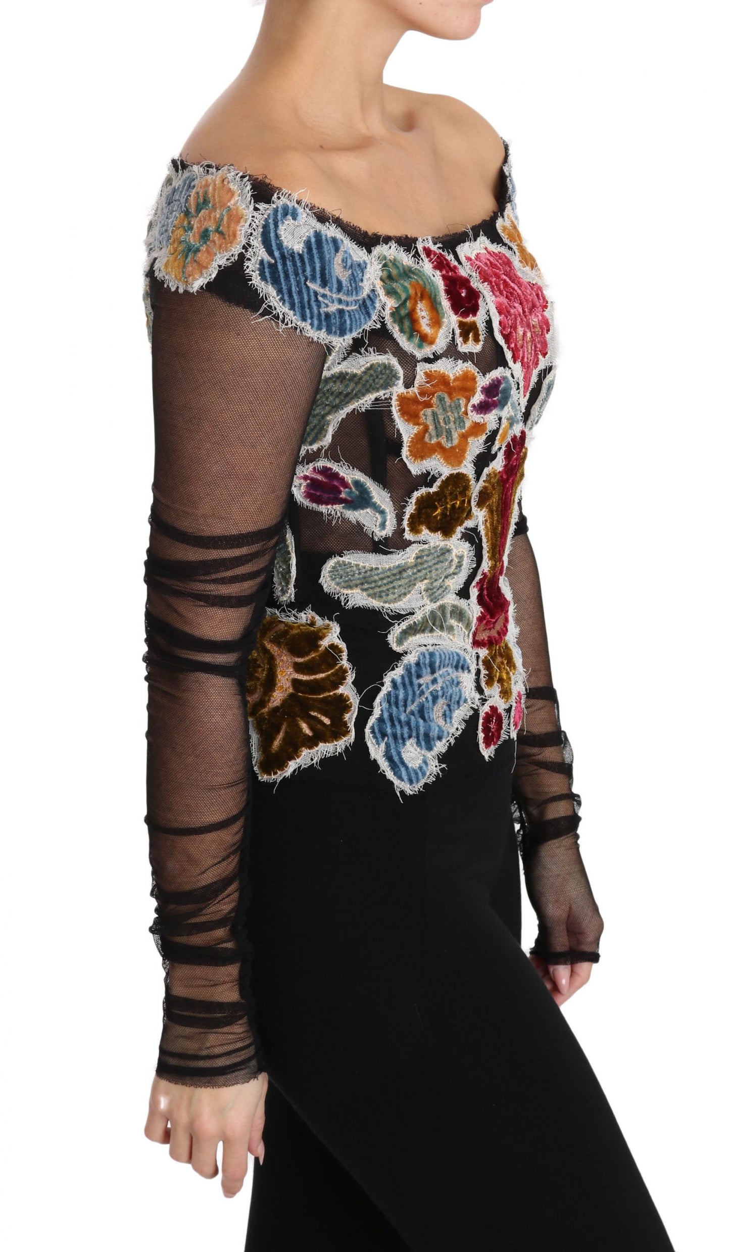 Dolce & Gabbana – T-Shirt-Bluse „Ricamo“ in Schwarz mit Blumenmuster