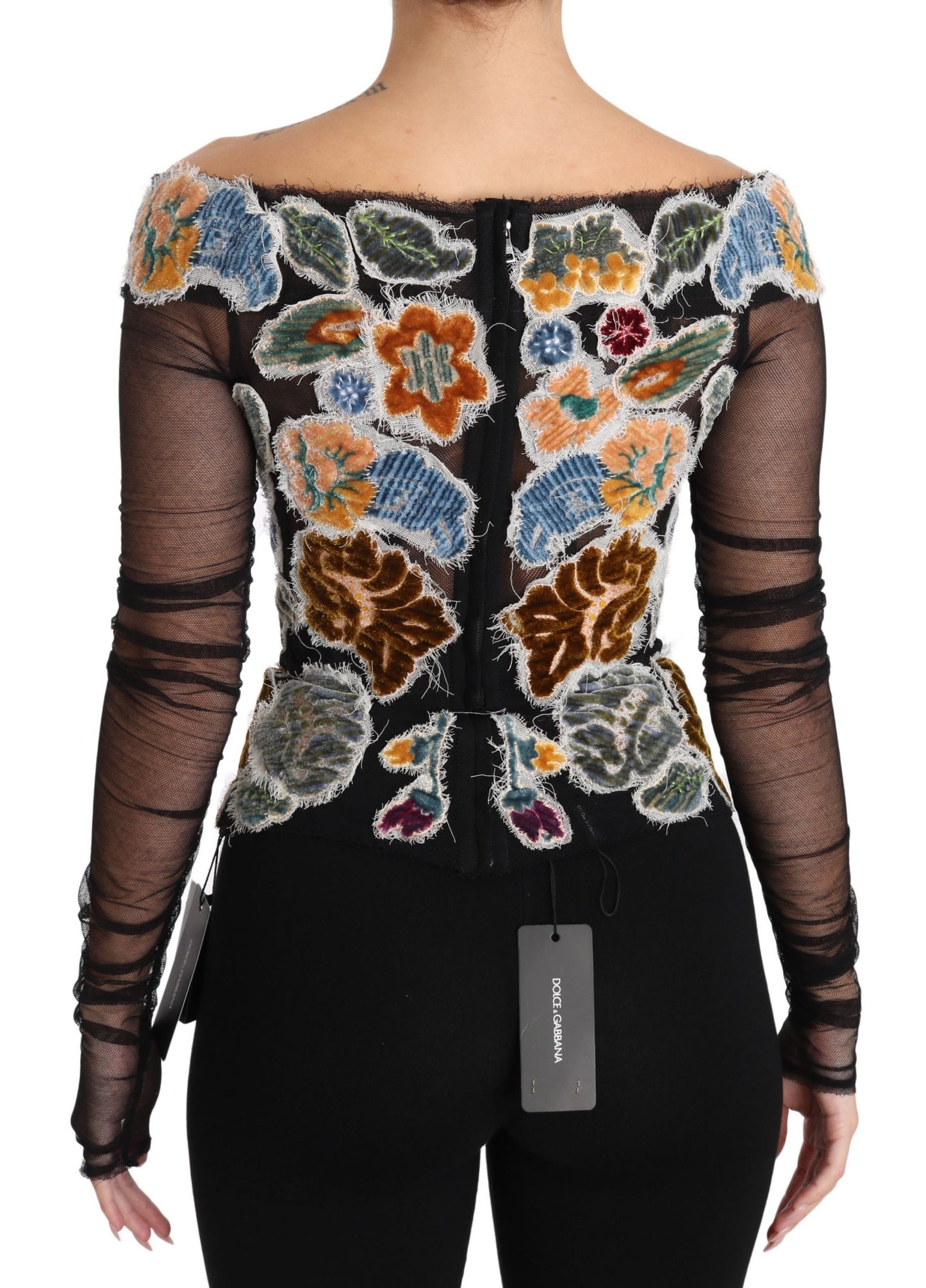 Dolce & Gabbana – T-Shirt-Bluse „Ricamo“ in Schwarz mit Blumenmuster