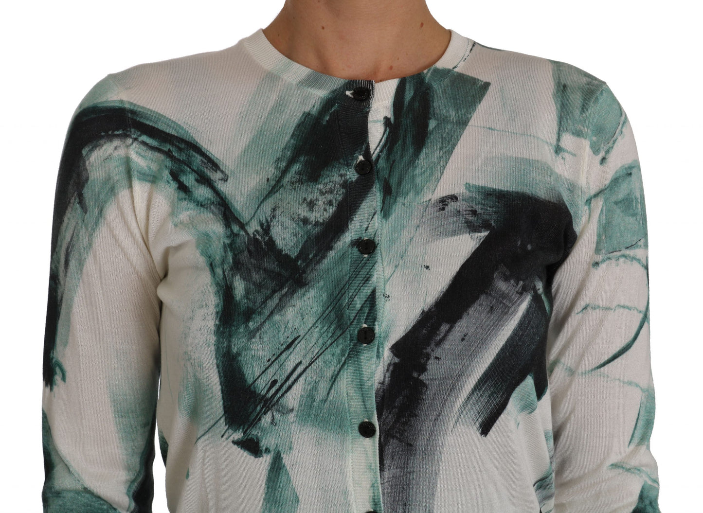 Dolce & Gabbana – Weißer Seidencardigan, leichter Pullover mit Farbstrichen