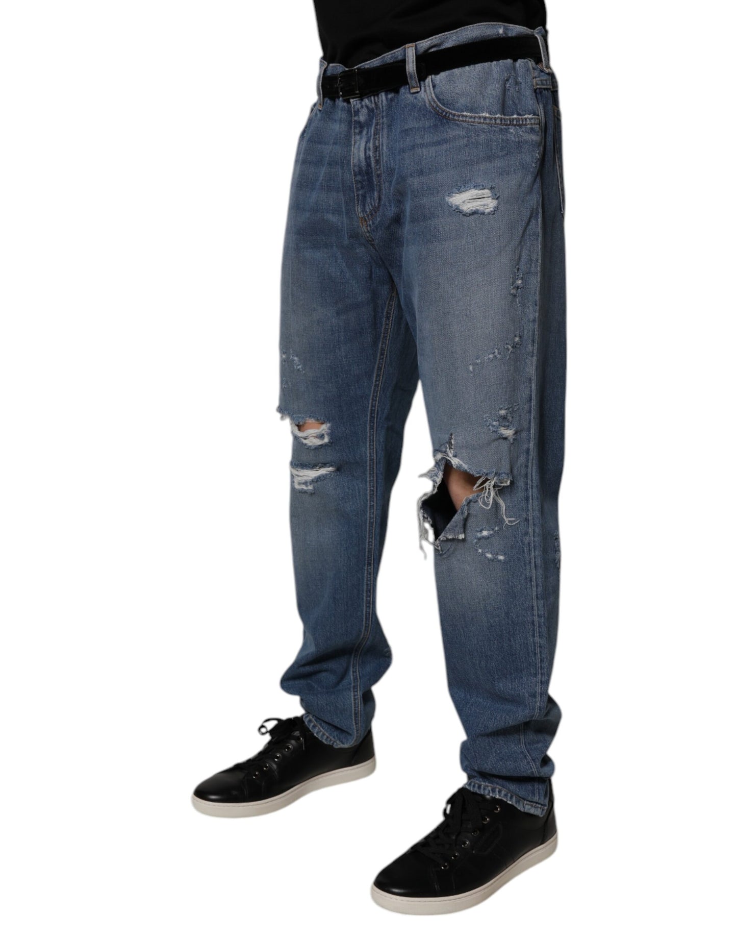 Dolce & Gabbana – Blaue, zerfetzte Jeans aus geradem Baumwolldenim
