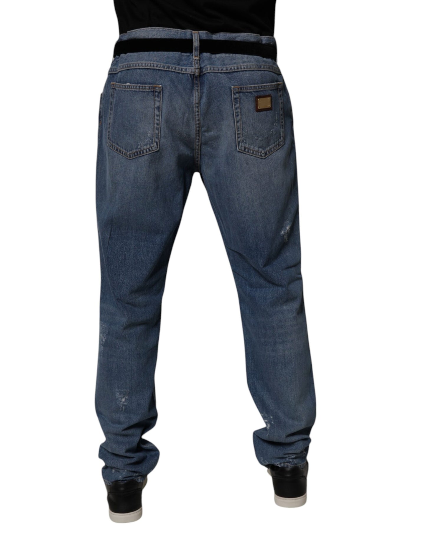 Dolce & Gabbana – Blaue, zerfetzte Jeans aus geradem Baumwolldenim