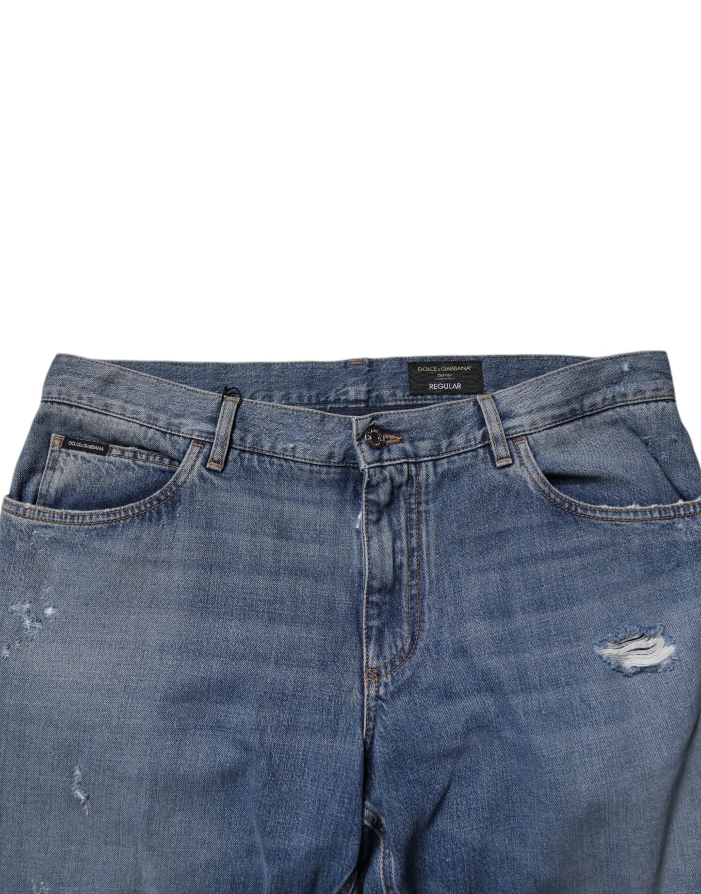 Dolce & Gabbana – Blaue, zerfetzte Jeans aus geradem Baumwolldenim