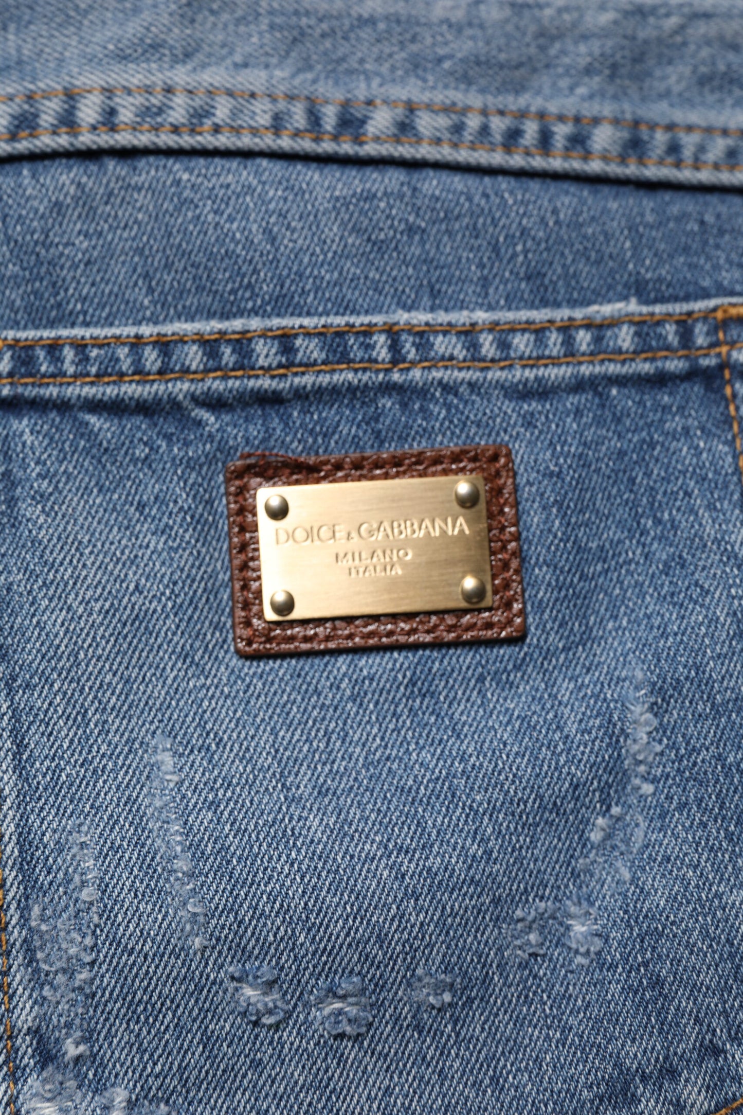 Dolce & Gabbana – Blaue, zerfetzte Jeans aus geradem Baumwolldenim