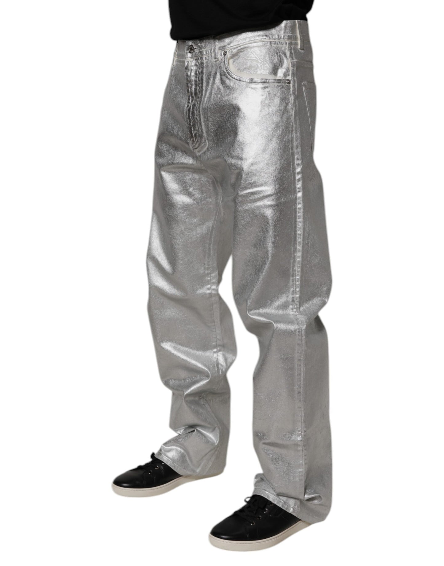 Dolce & Gabbana – Gerade geschnittene Jeans aus Baumwolle in Metallic-Silber