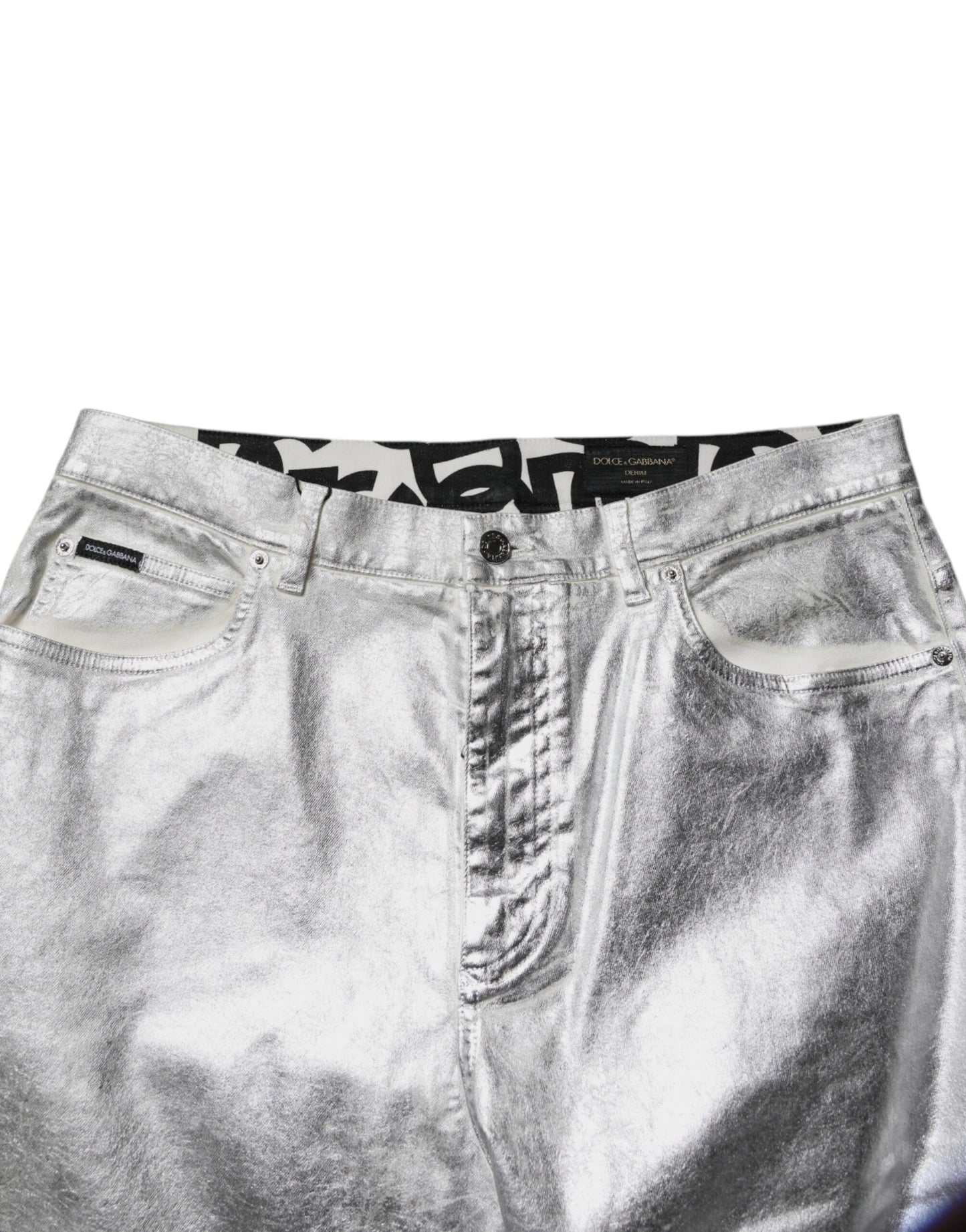 Dolce & Gabbana – Gerade geschnittene Jeans aus Baumwolle in Metallic-Silber