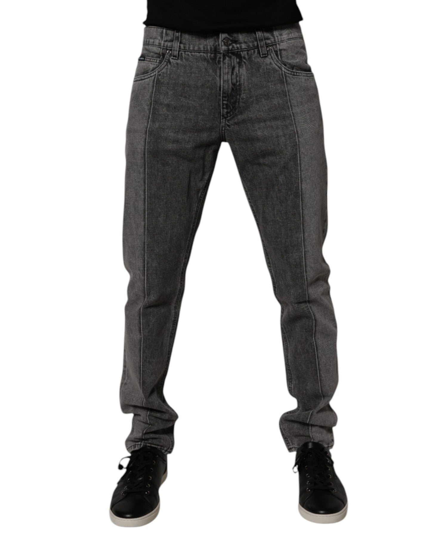 Dolce & Gabbana – Zweifarbige Jeans aus grauem Baumwolldenim