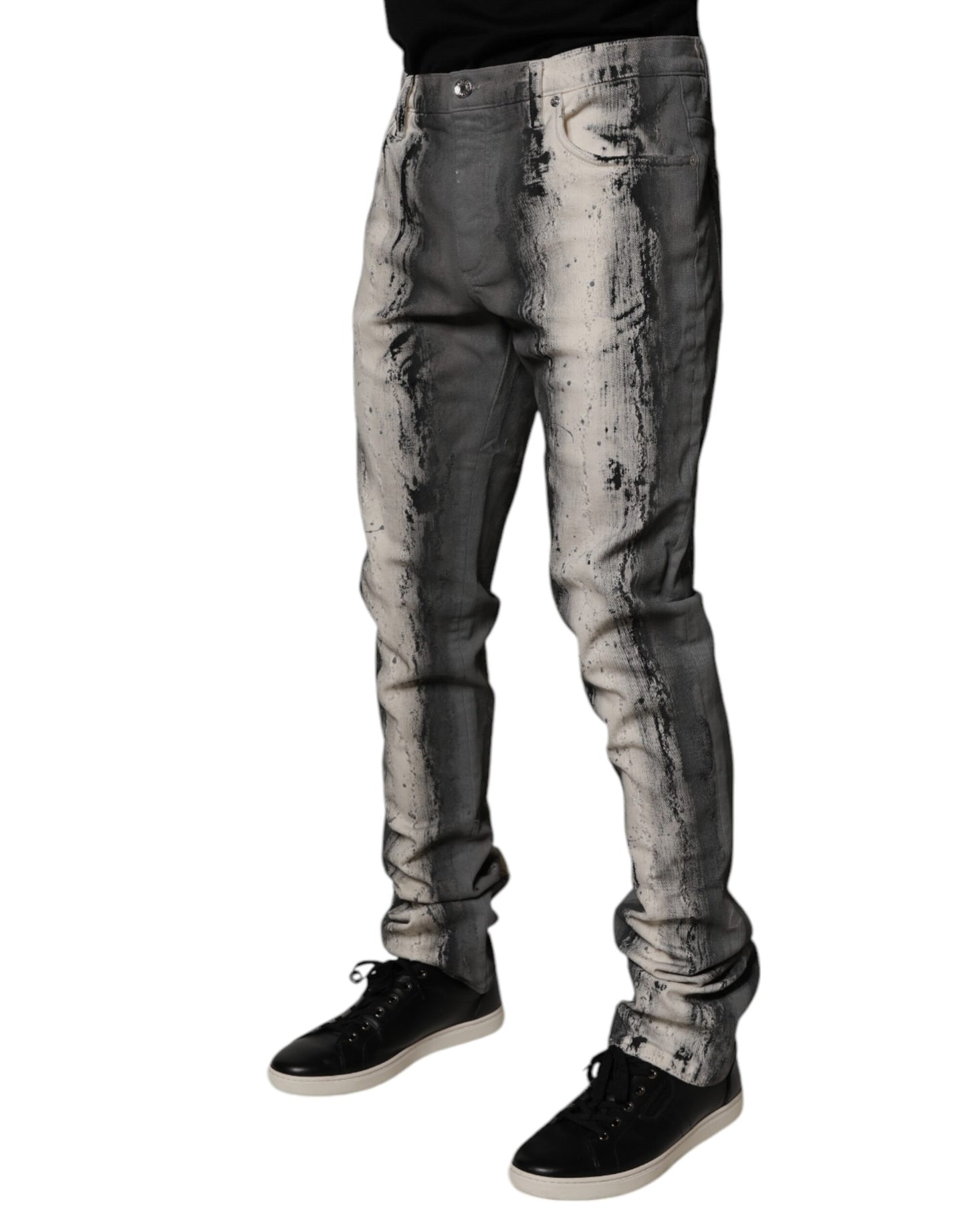 Dolce & Gabbana Graue Skinny-Jeans aus Baumwolle mit Batikmuster für Herren