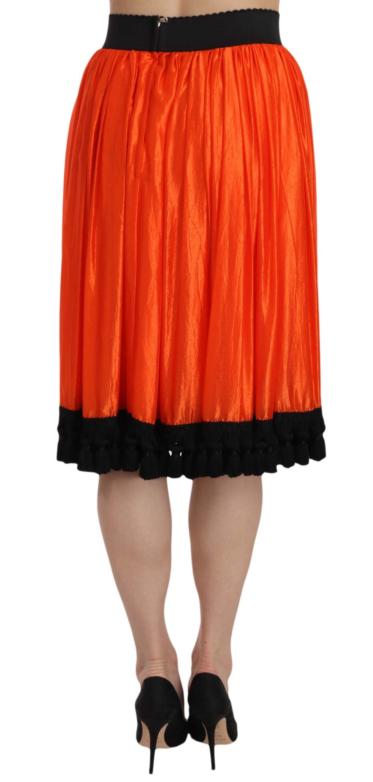 Dolce & Gabbana – Orangefarbener, knielanger Rock mit hoher Taille