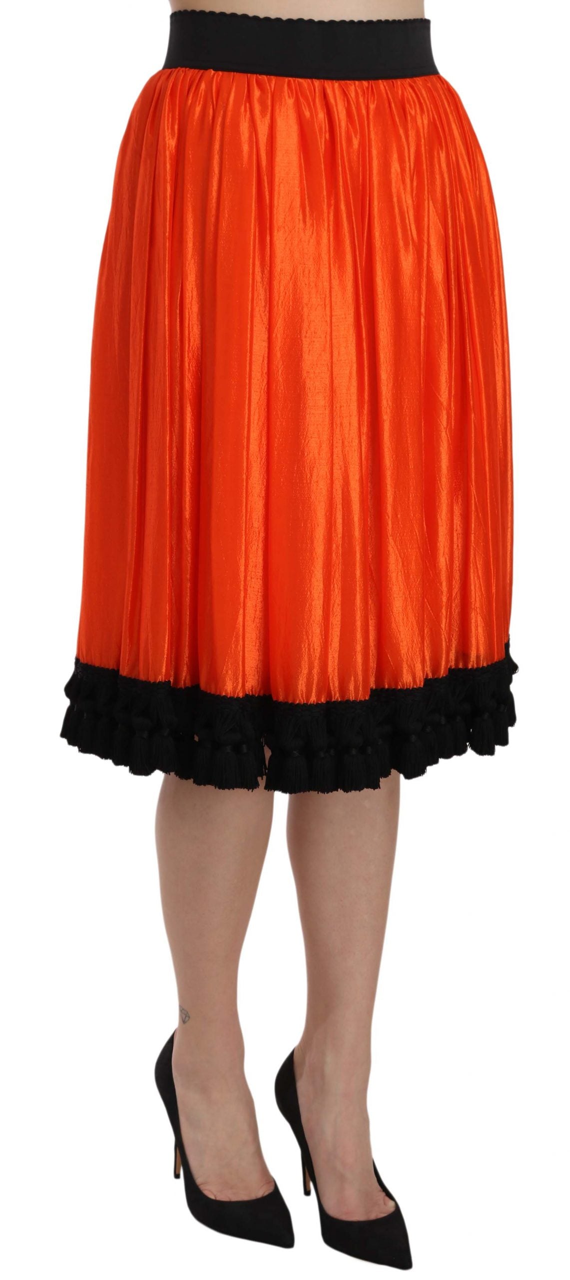 Dolce & Gabbana – Orangefarbener, knielanger Rock mit hoher Taille