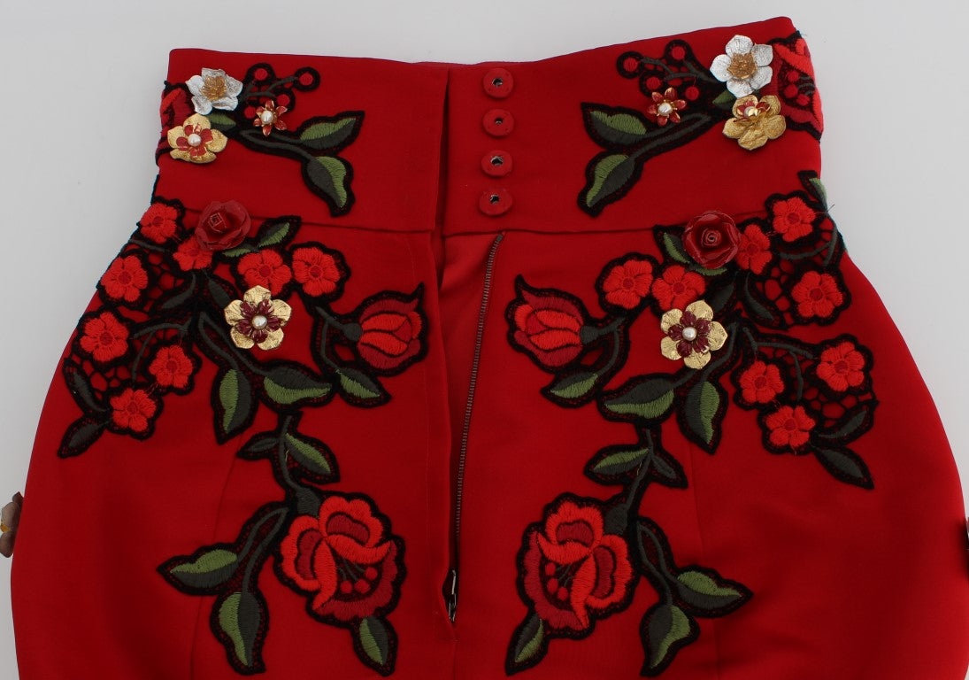 Dolce & Gabbana Rote Seidenrosen-Sizilien-Shorts