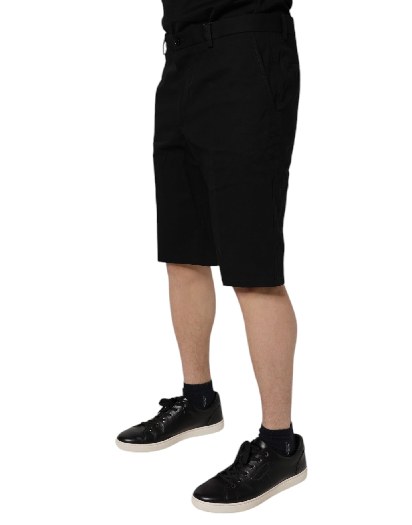 Dolce & Gabbana – Schwarze Bermudashorts aus Baumwollstretch mit mittlerer Taille
