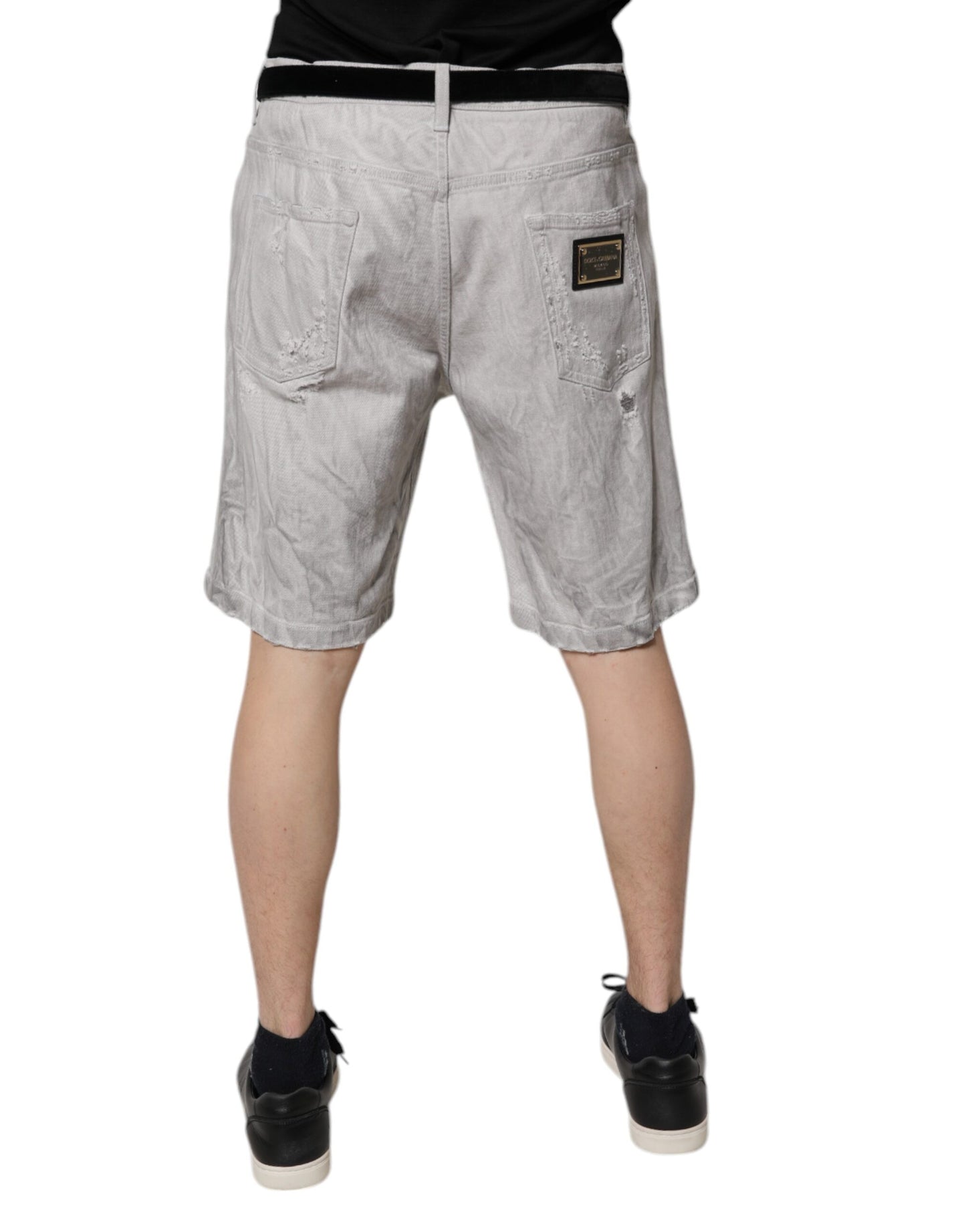 Dolce & Gabbana Hellgraue zerfetzte Herren-Denim-Bermudashorts