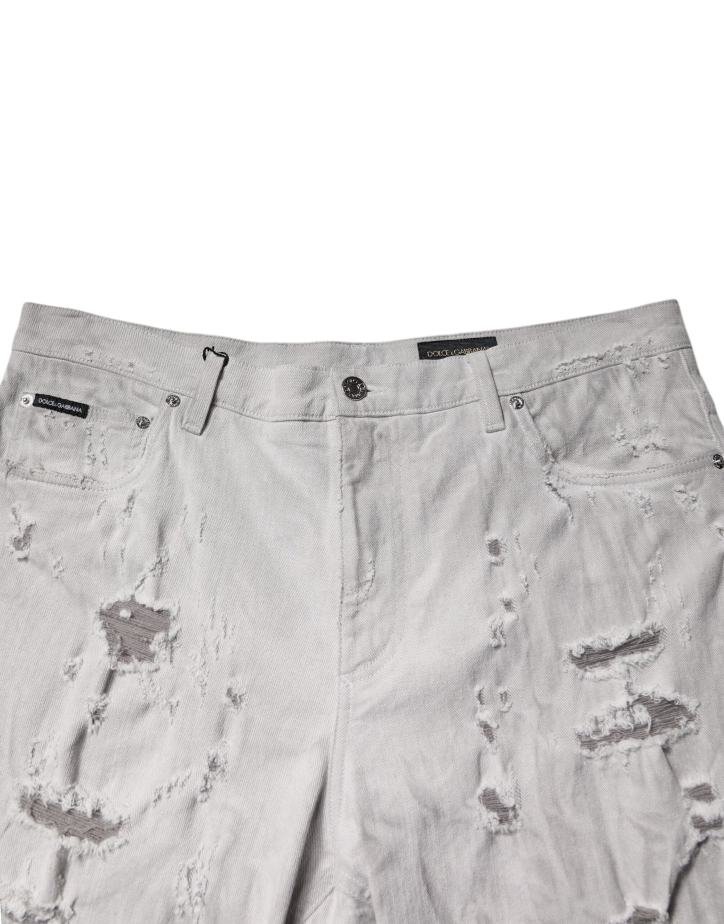 Dolce & Gabbana Hellgraue zerfetzte Herren-Denim-Bermudashorts