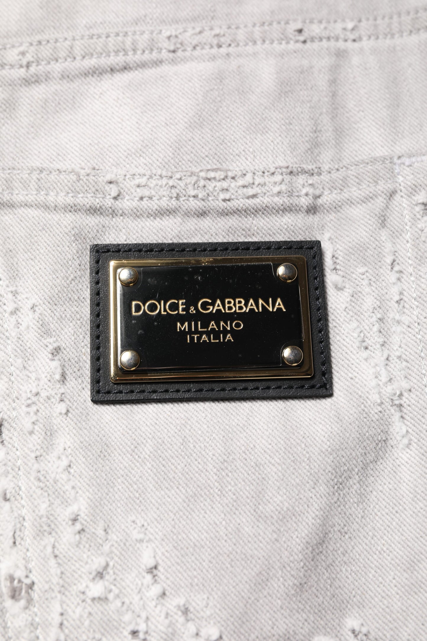 Dolce & Gabbana Hellgraue zerfetzte Herren-Denim-Bermudashorts