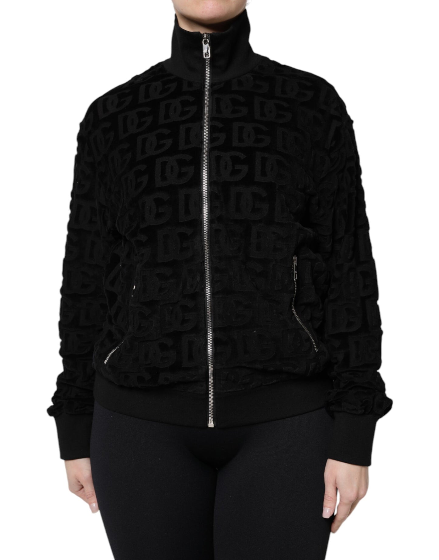 Dolce & Gabbana – Schwarze Bomberjacke mit durchgehendem Reißverschluss und Logo-Monogramm