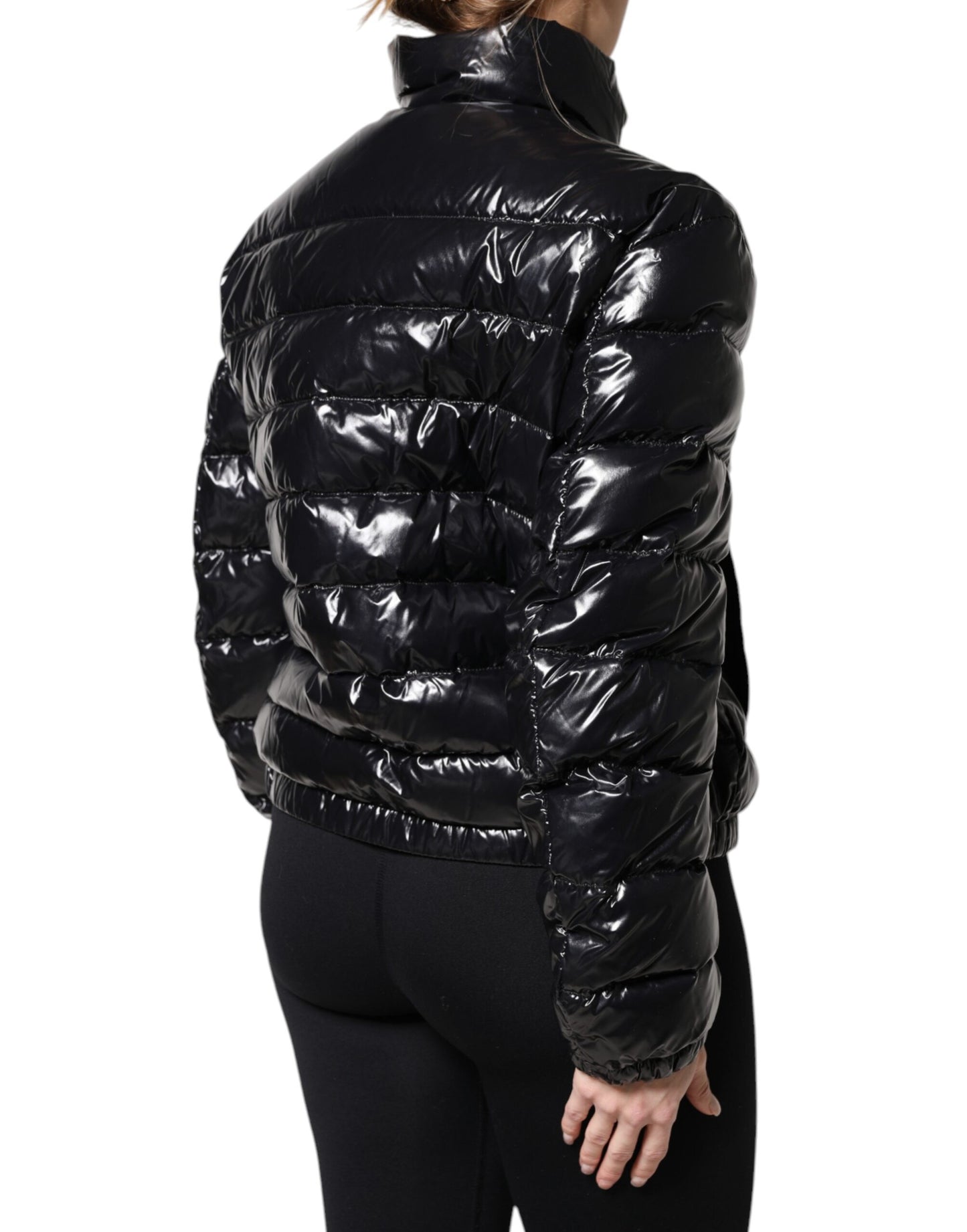 Dolce & Gabbana – Pufferjacke mit durchgehendem Reißverschluss und schwarzem Logo-Schild