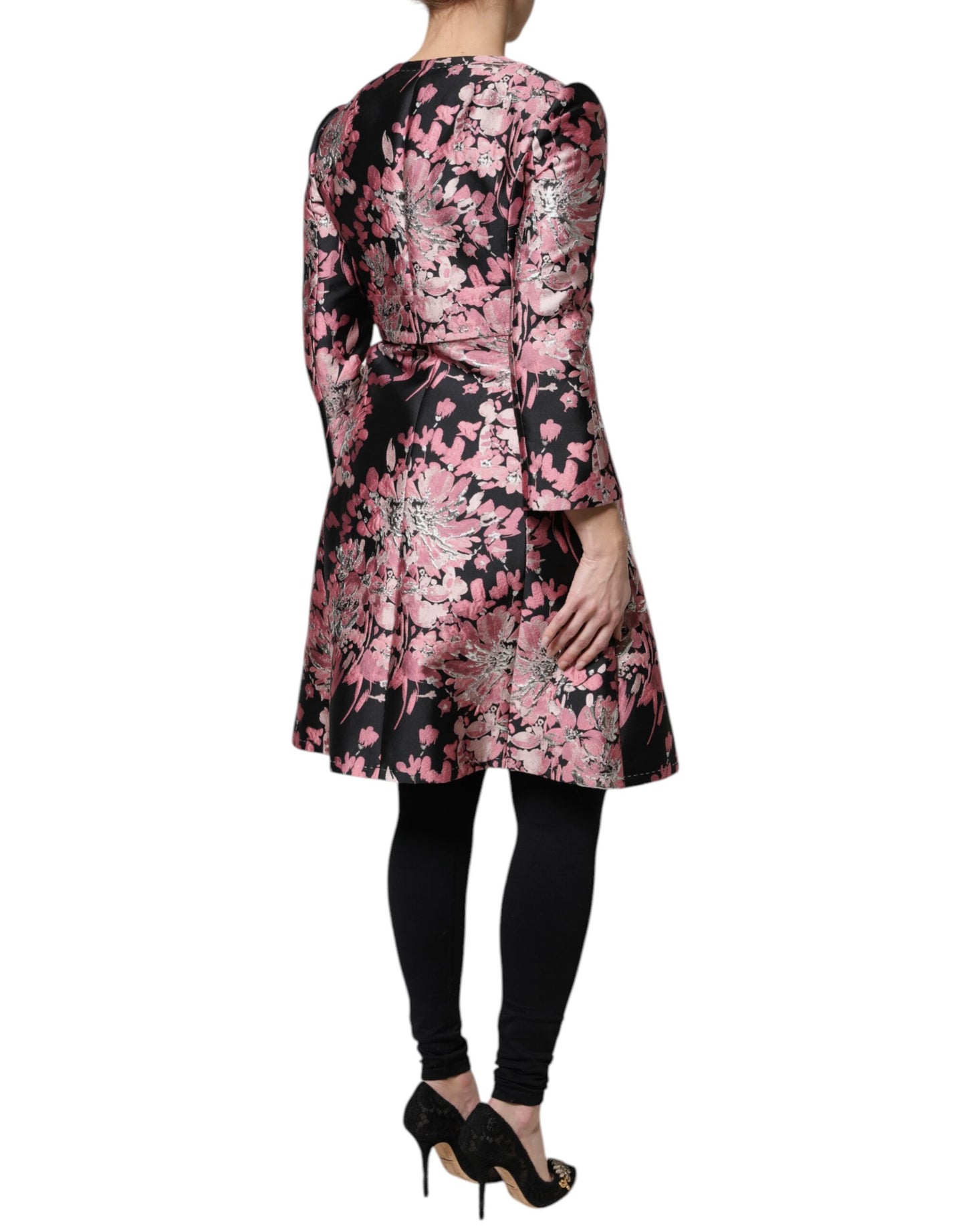 Dolce & Gabbana – Trenchcoatjacke aus Brokat mit Blumenmuster in Rosa und Schwarz