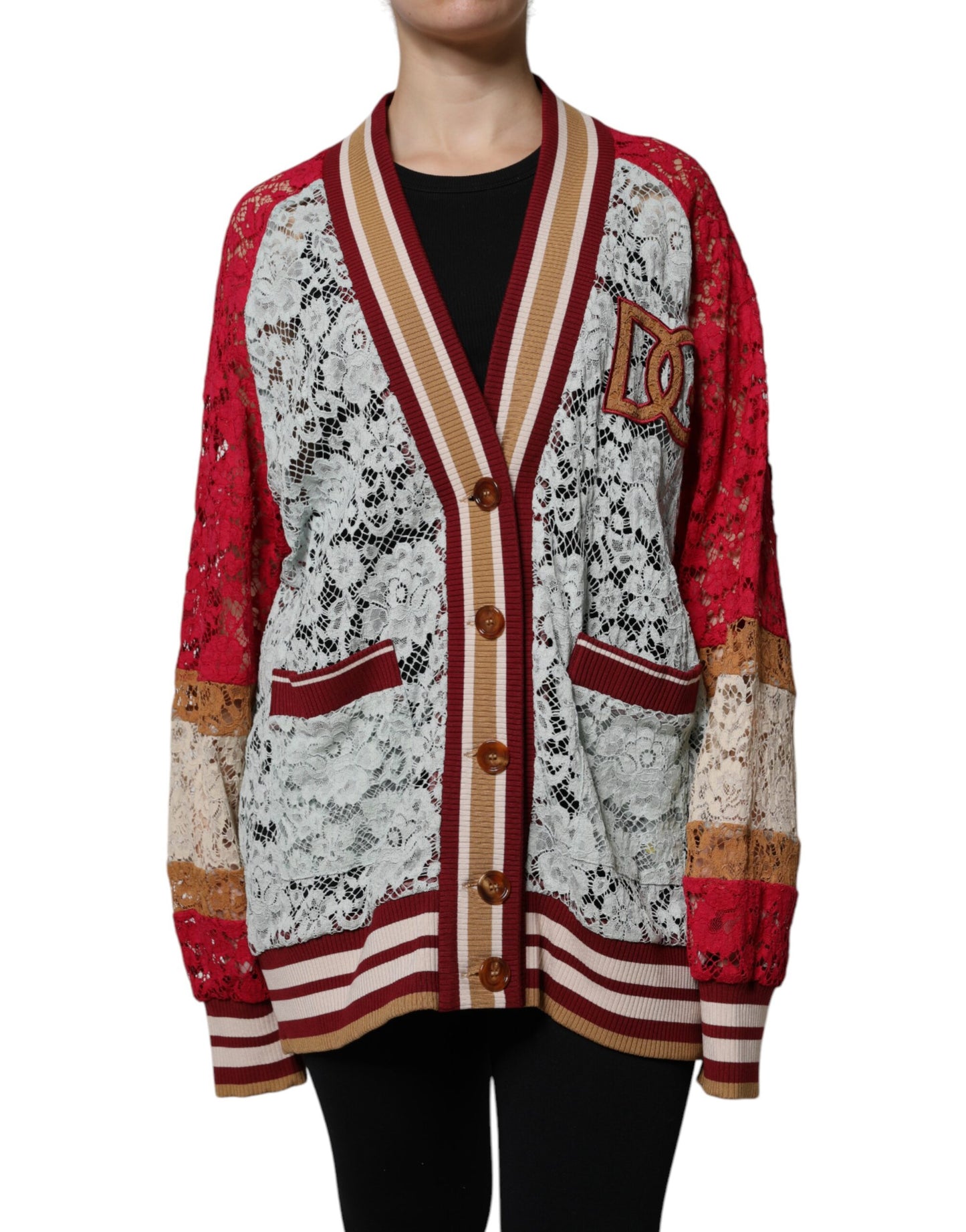 Dolce & Gabbana Mehrfarbiger Cardigan-Pullover mit Blumenspitze