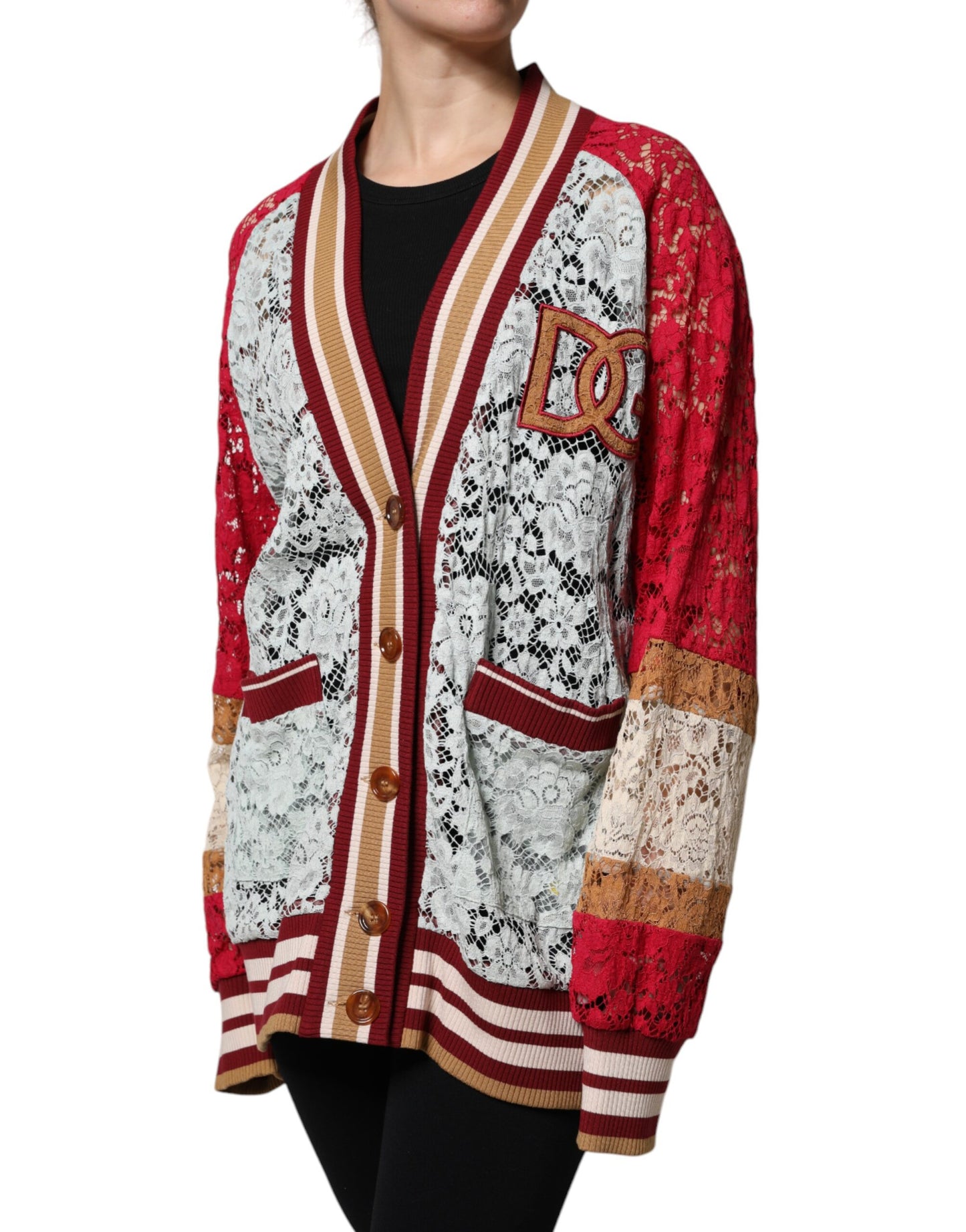 Dolce & Gabbana Mehrfarbiger Cardigan-Pullover mit Blumenspitze