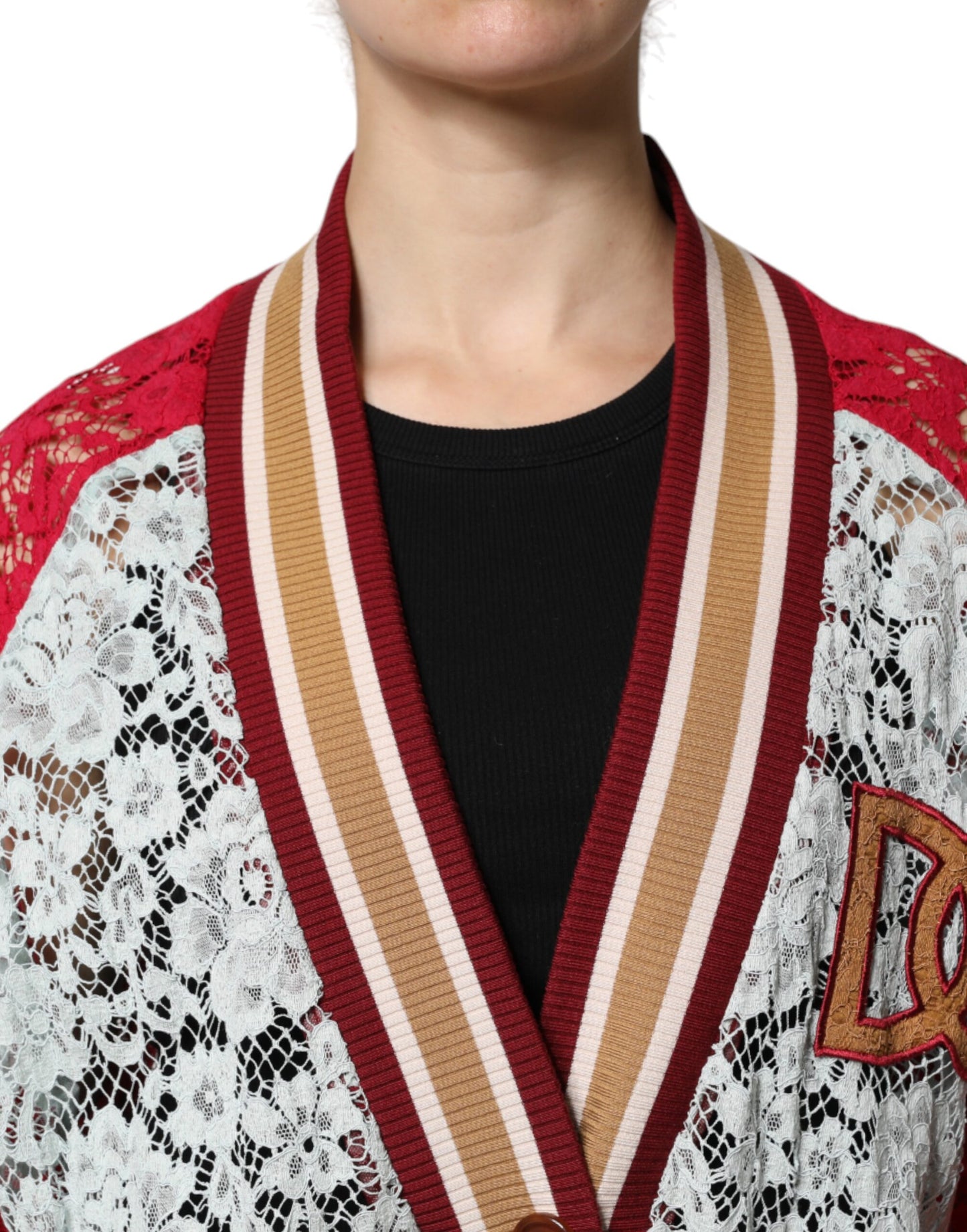 Dolce & Gabbana Mehrfarbiger Cardigan-Pullover mit Blumenspitze