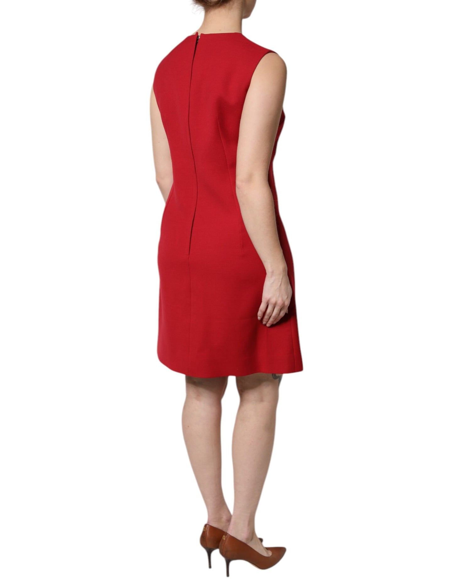 Dolce & Gabbana – Rotes, ärmelloses, knielanges A-Linien-Kleid aus Wolle