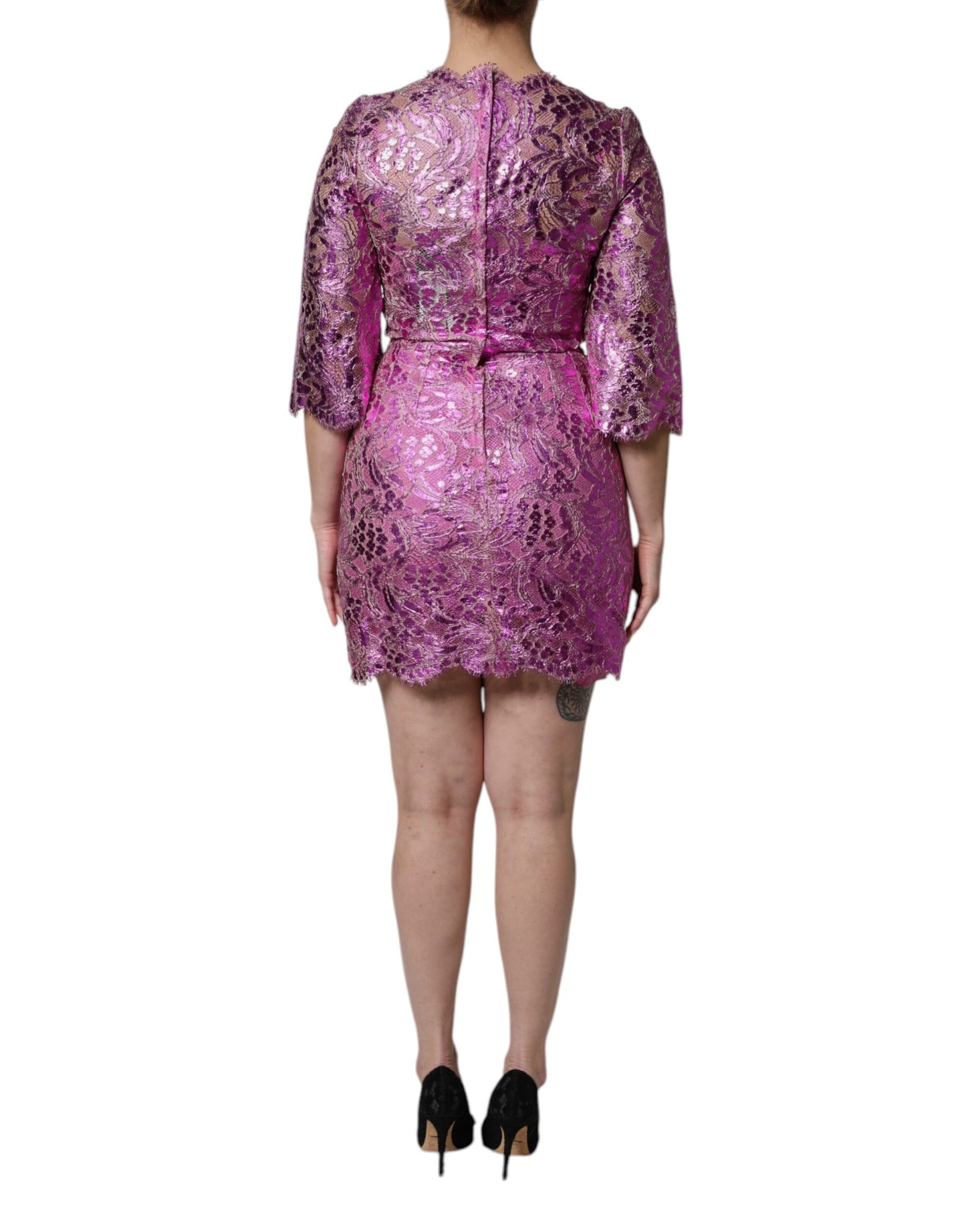 Dolce & Gabbana – Mini-Etuikleid mit Blumenmuster in Metallic-Fuchsia
