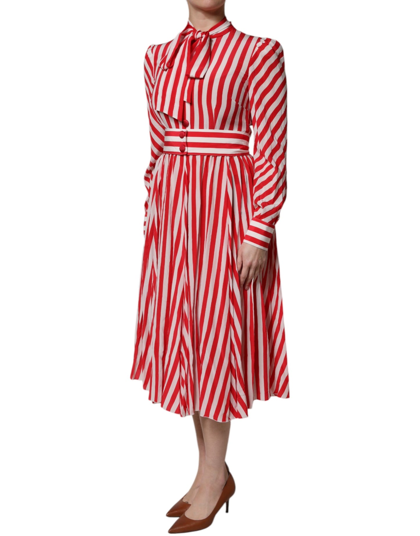 Dolce & Gabbana – Langärmliges Midikleid mit weißen und roten Streifen