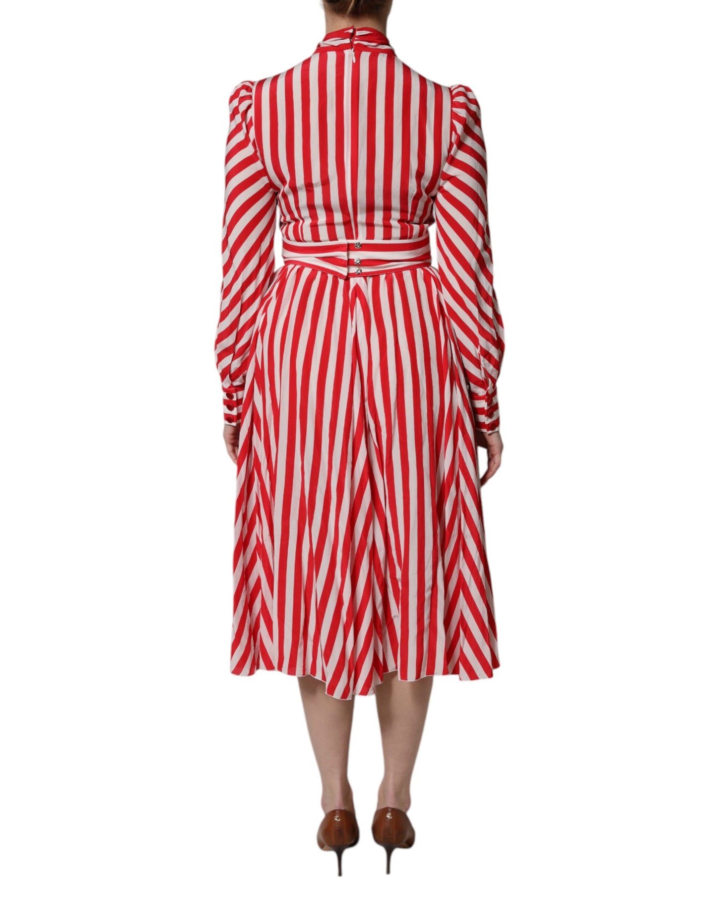 Dolce & Gabbana – Langärmliges Midikleid mit weißen und roten Streifen