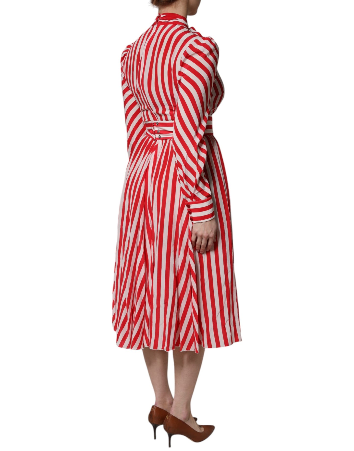 Dolce & Gabbana – Langärmliges Midikleid mit weißen und roten Streifen