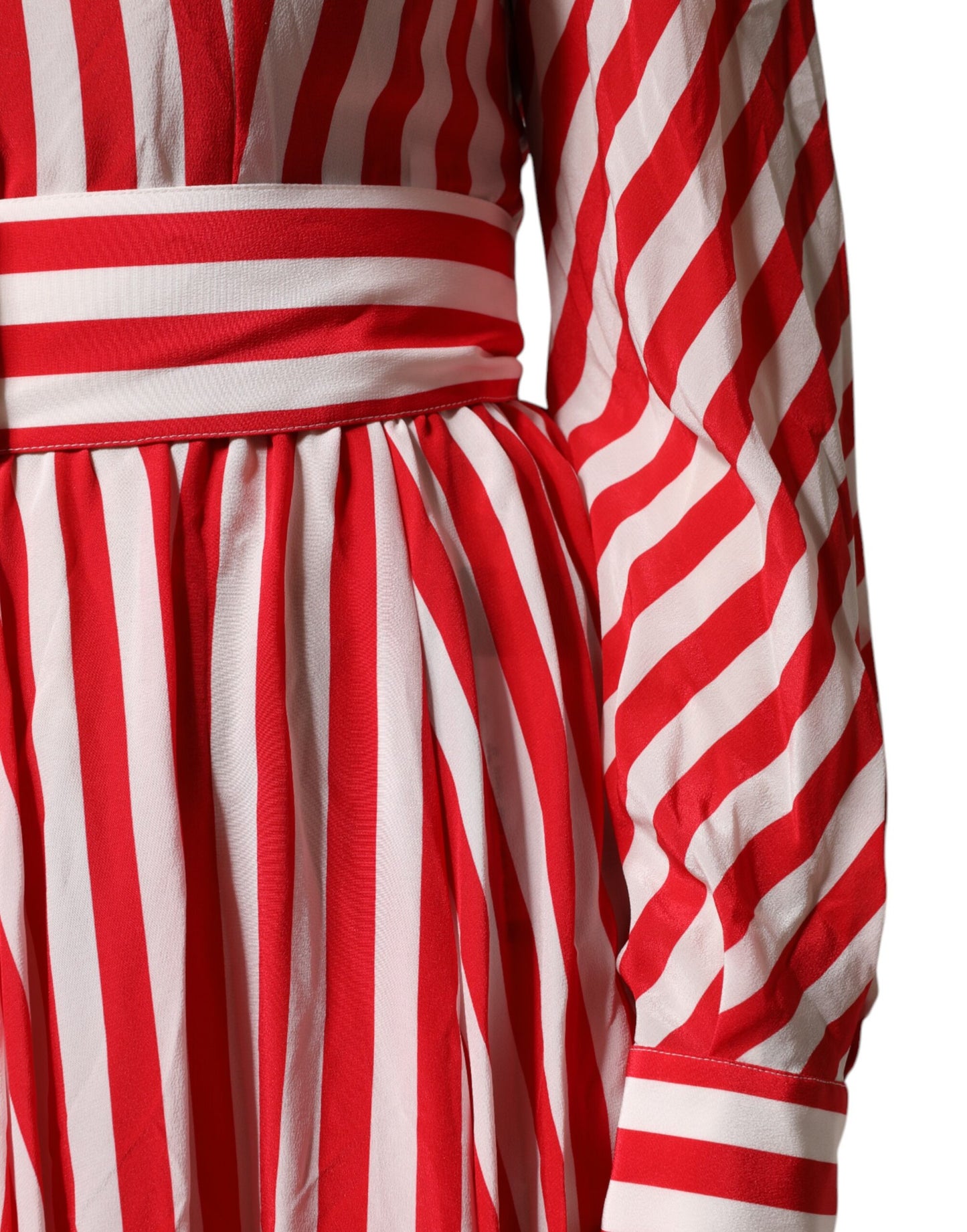 Dolce & Gabbana – Langärmliges Midikleid mit weißen und roten Streifen