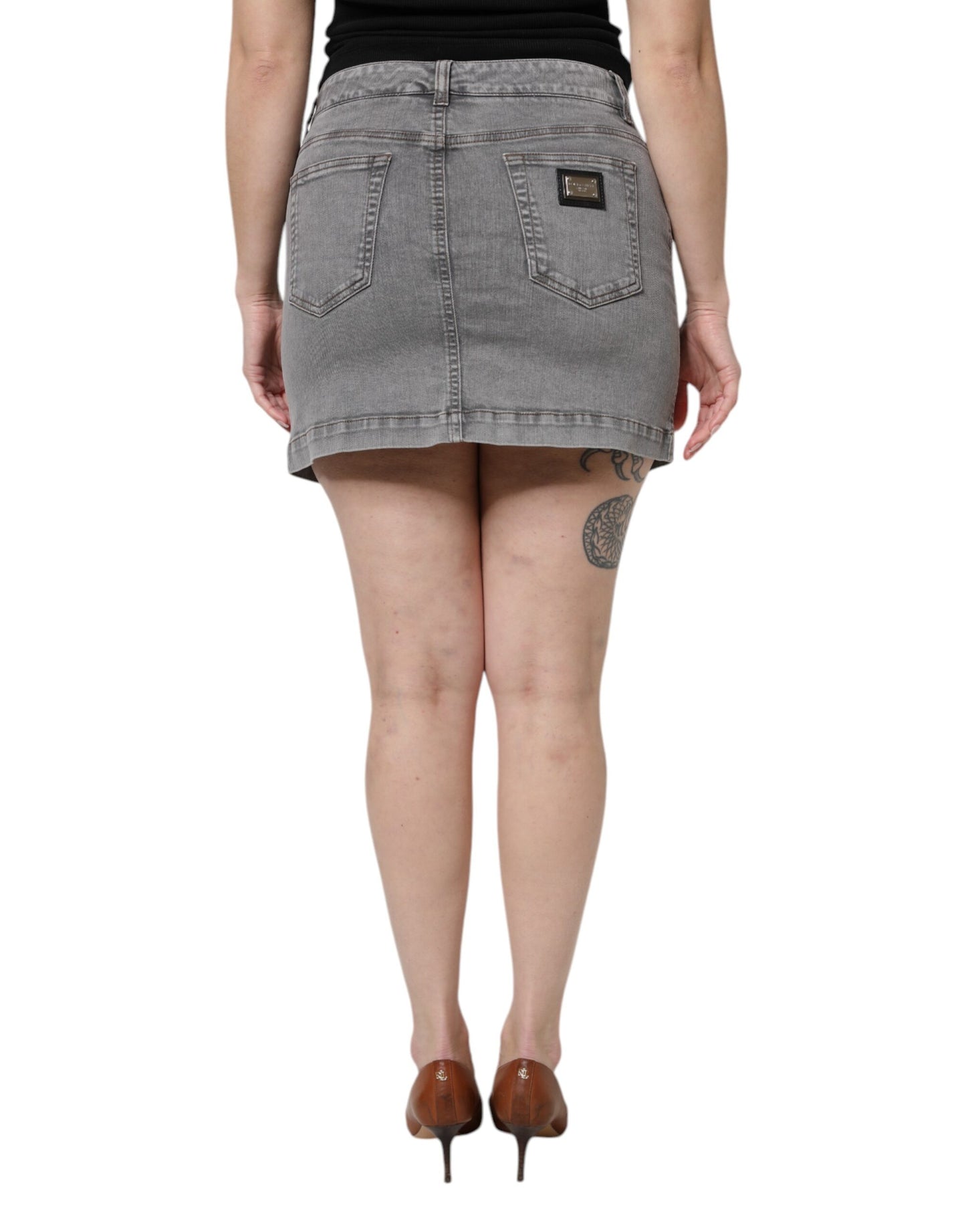 Dolce & Gabbana, grauer Minirock aus Stretch-Baumwolle mit mittlerer Taille