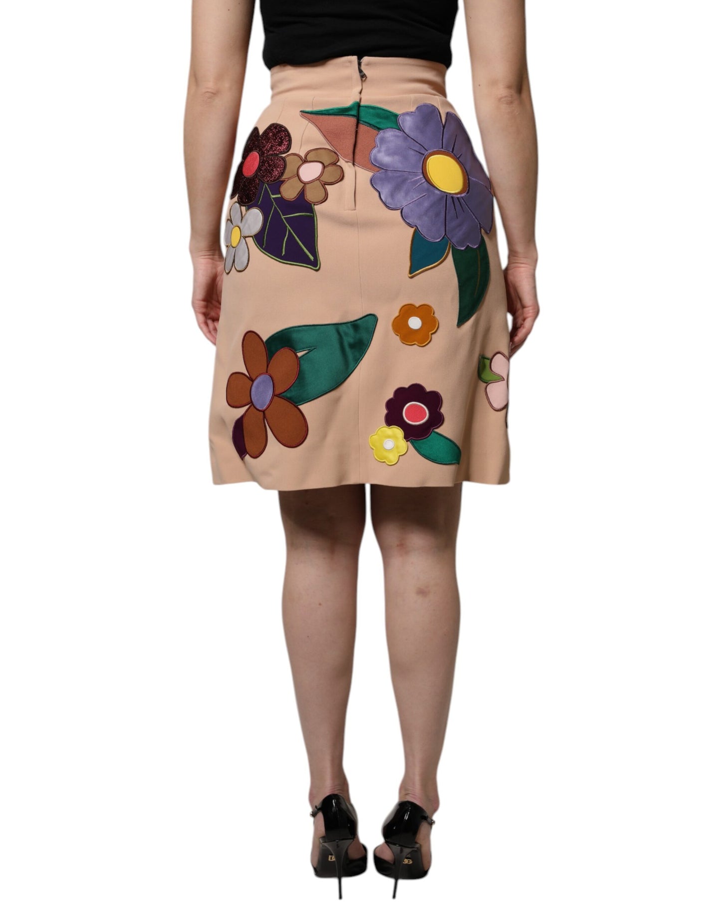 Dolce & Gabbana Beigefarbener Bleistiftrock mit Blumenmuster und hoher Taille