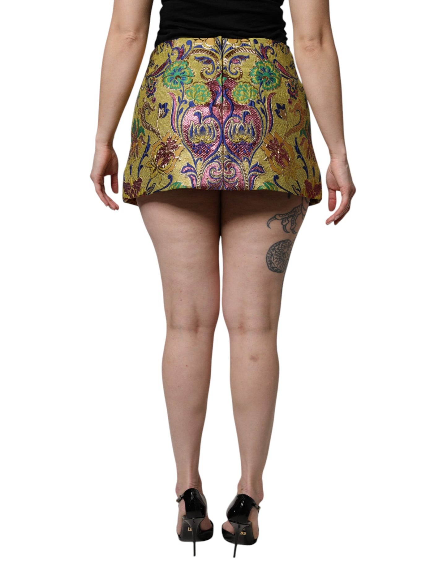 Dolce & Gabbana – Mehrfarbiger Minirock aus Jacquard mit Blumenmuster und mittlerer Taille
