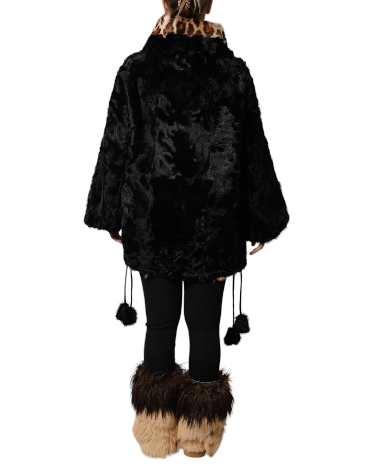 Dolce & Gabbana Schwarze kurze Damenmanteljacke aus Lammfell