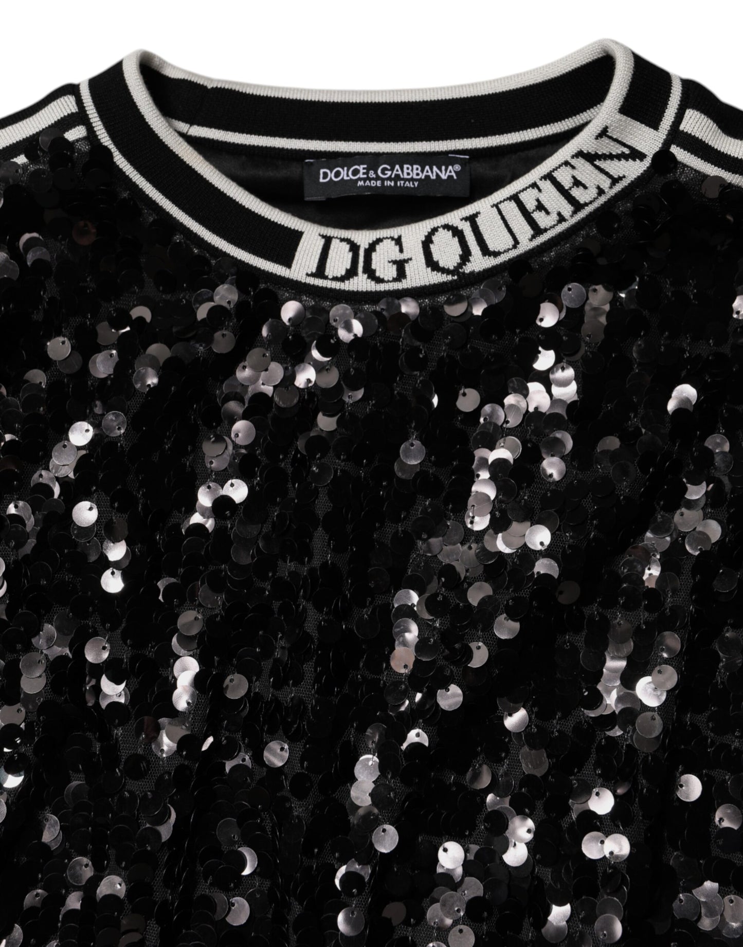 Dolce & Gabbana – Schwarzer Pullover mit Pailletten „DG Queen“