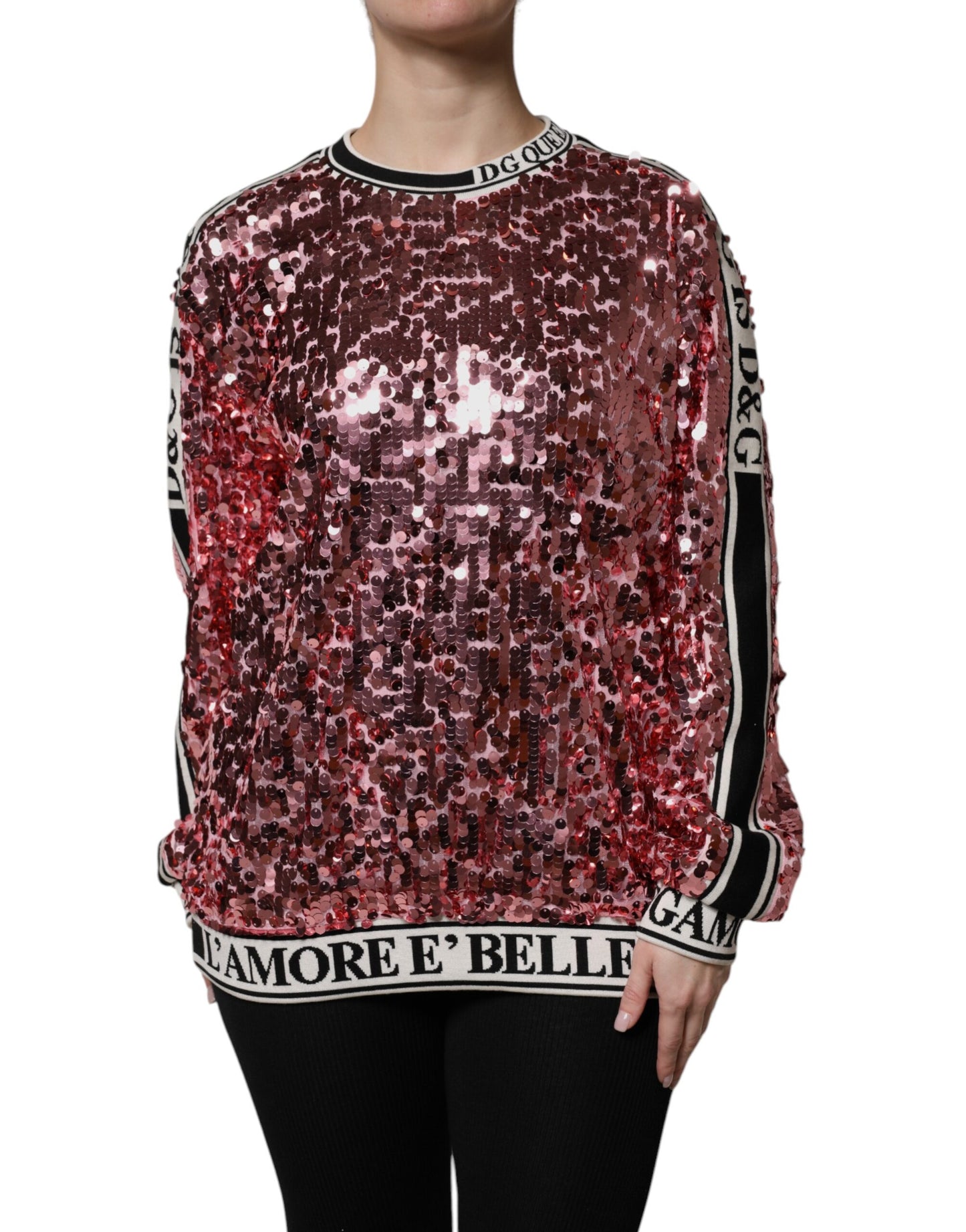 Dolce & Gabbana – Pullover mit Pailletten „DG Queen“ in Rosa