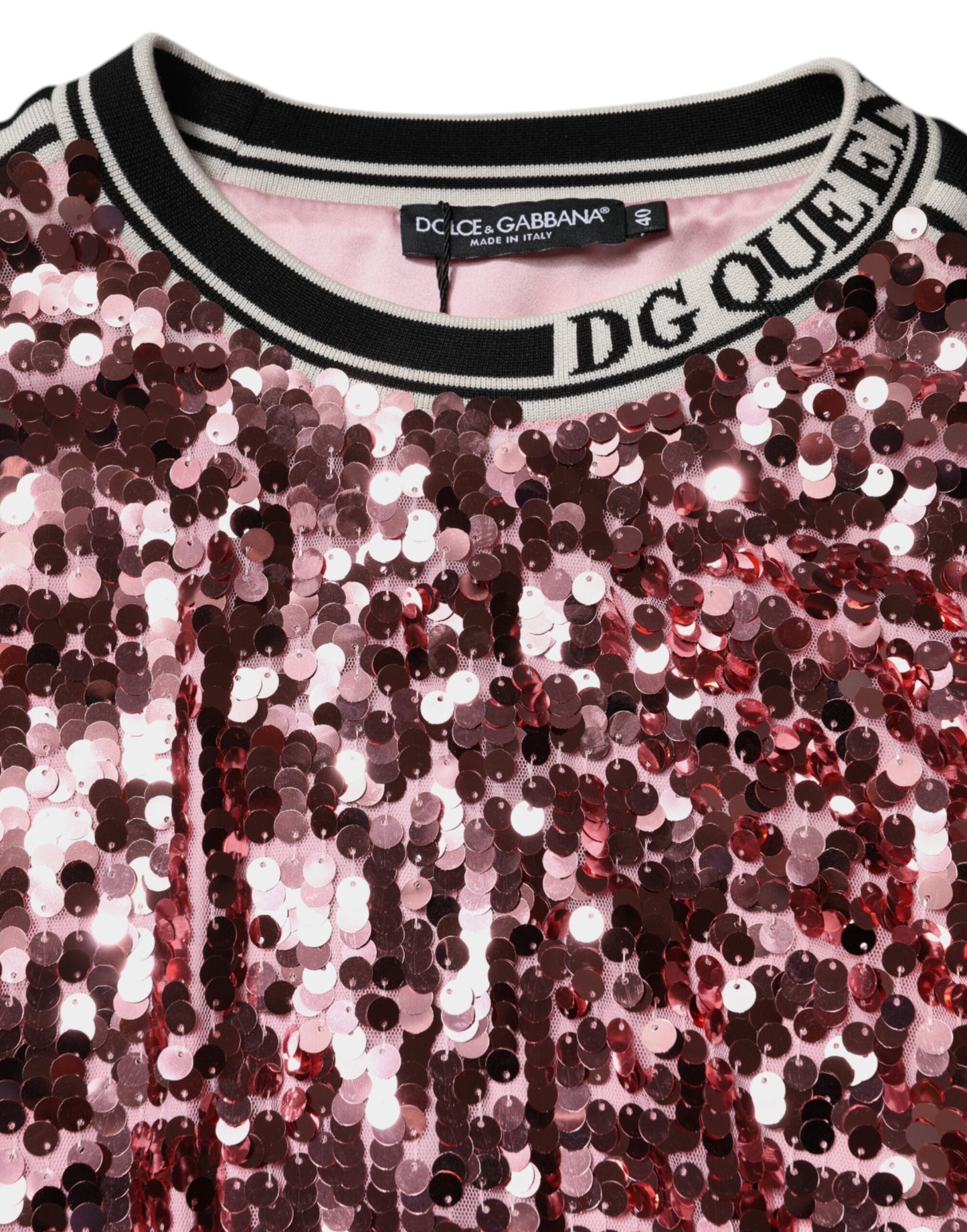 Dolce & Gabbana – Pullover mit Pailletten „DG Queen“ in Rosa