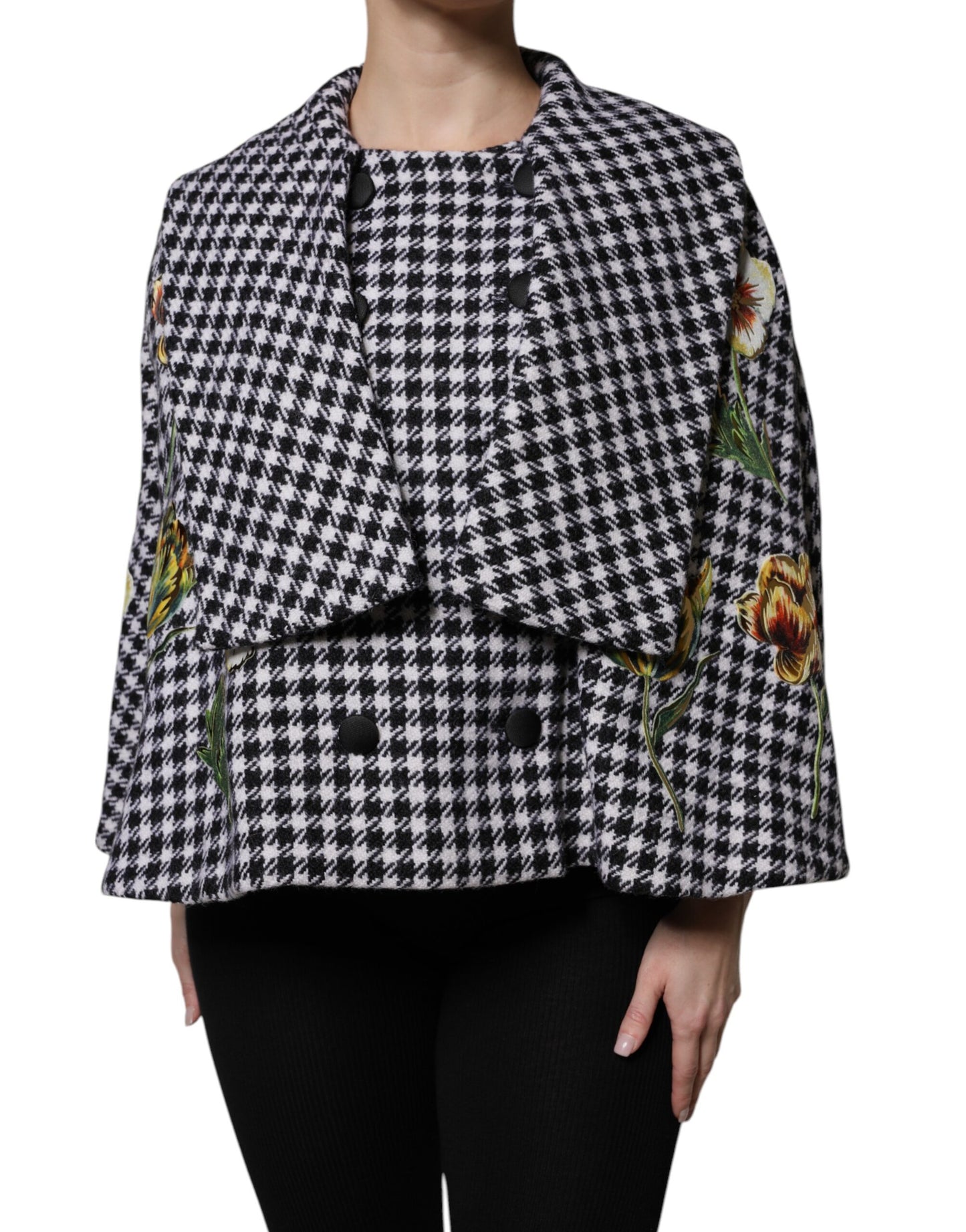 Dolce & Gabbana – Cape-Jacke mit Blumenmuster in Schwarz und Weiß