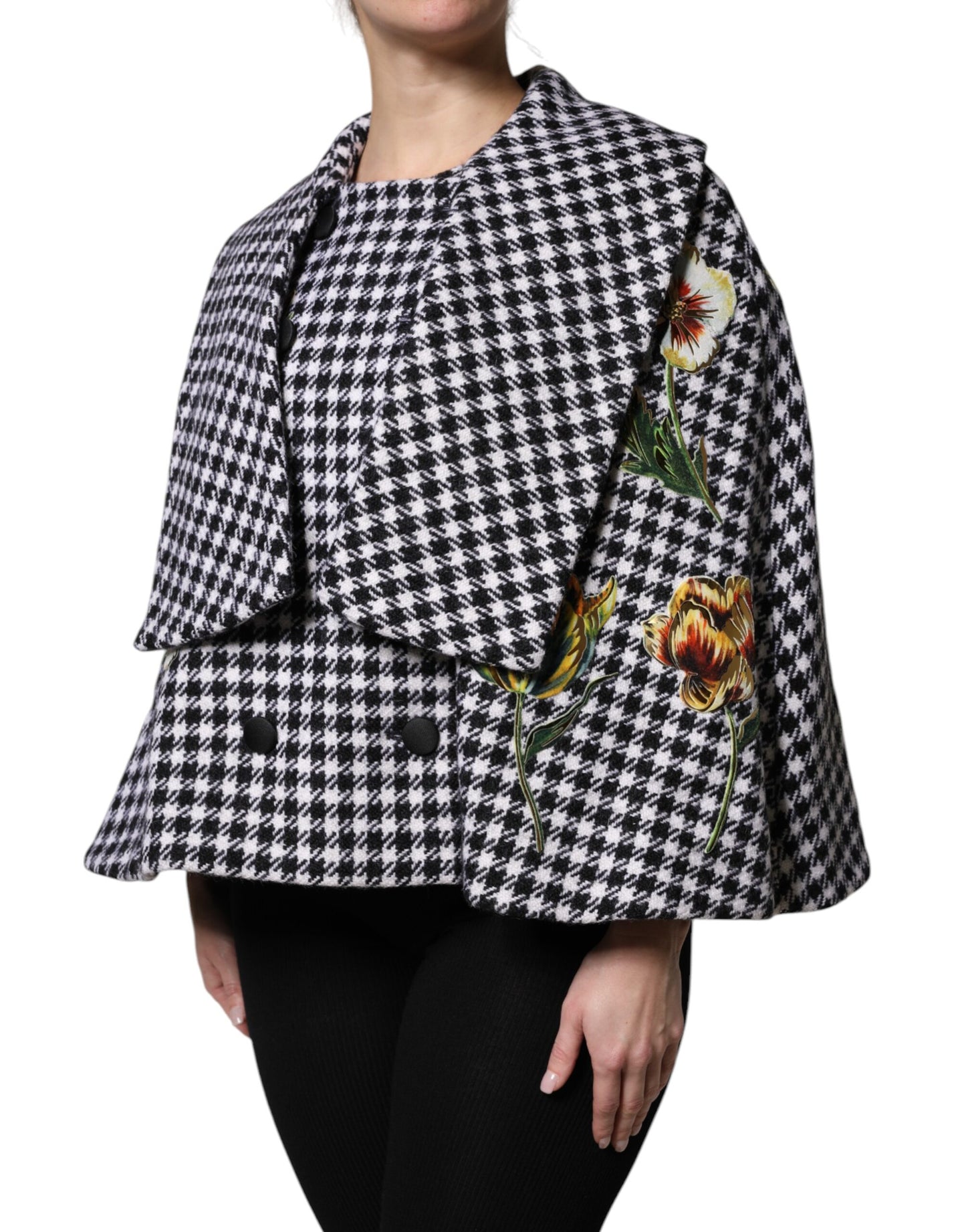 Dolce & Gabbana – Cape-Jacke mit Blumenmuster in Schwarz und Weiß
