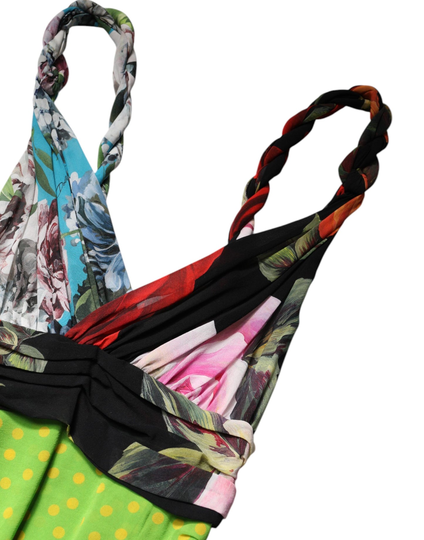 Dolce & Gabbana – Mehrfarbiges, tailliertes Minikleid mit Blumen-Patchwork