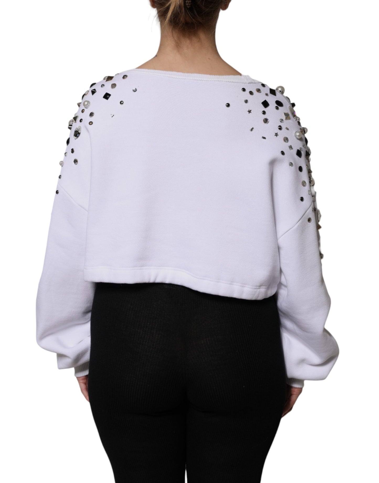 Dolce & Gabbana – Weißer, verzierter, kurzärmliger Pullover