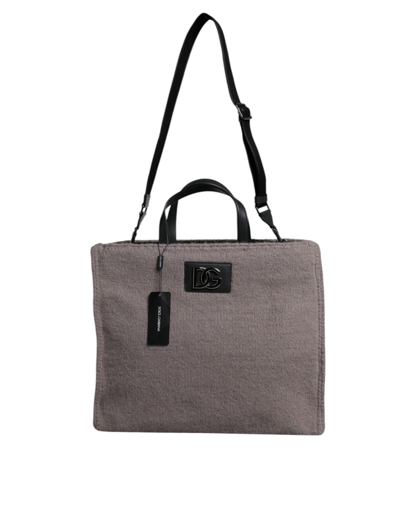 Dolce & Gabbana Gray Alpaca Wool Logo Plaque Tote Shoulder Bag