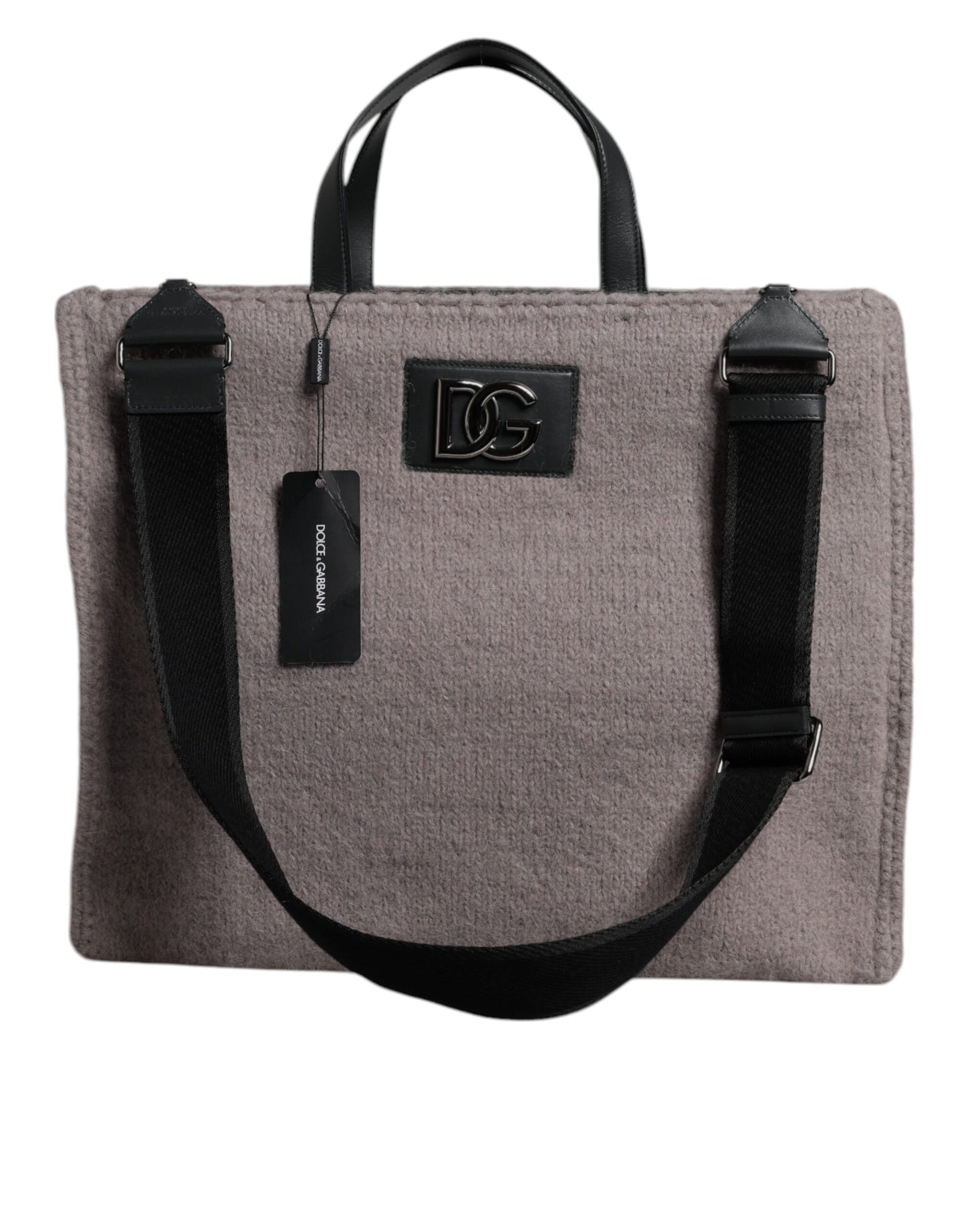 Dolce & Gabbana Gray Alpaca Wool Logo Plaque Tote Shoulder Bag